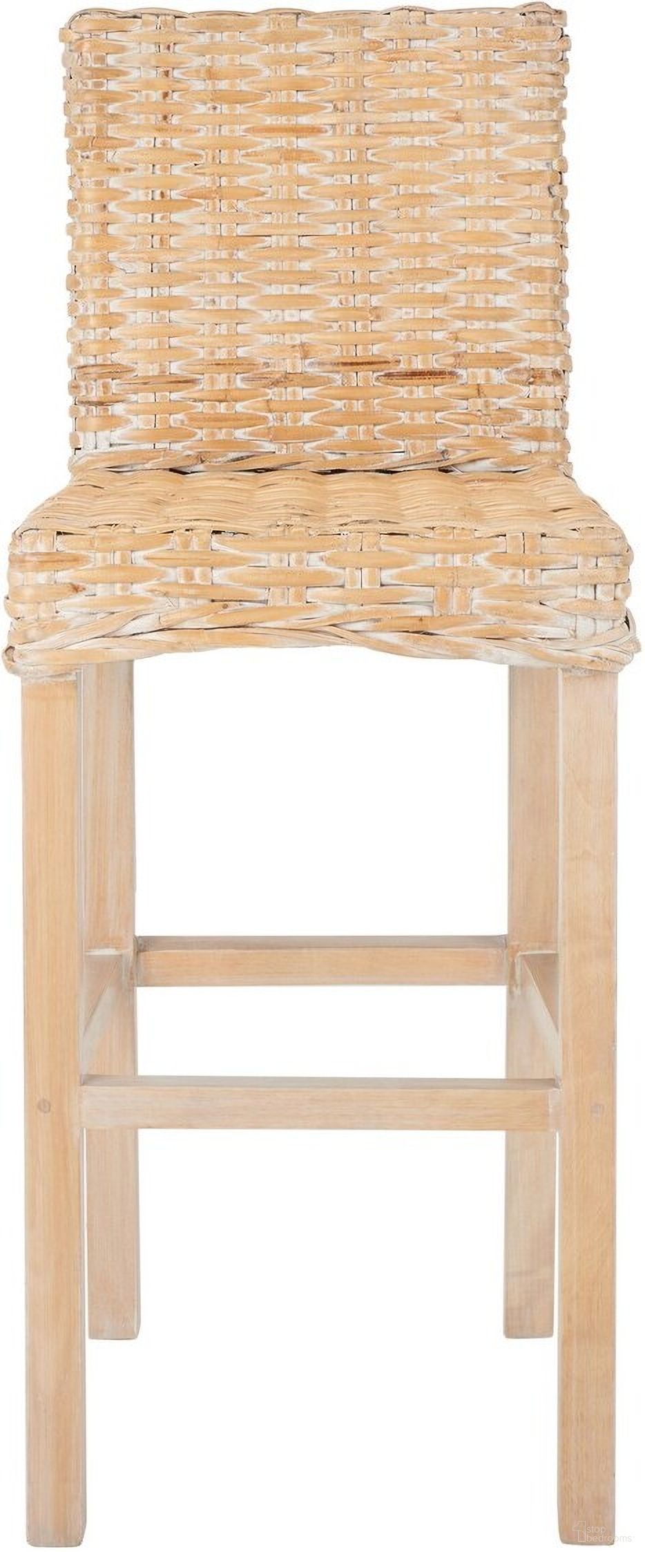 The appearance of Tobie Rattan Bar Stool in White Wash designed by Safavieh in the country / farmhouse interior design. This white wash piece of furniture was selected by 1StopBedrooms from Tobie Collection to add a touch of cosiness and style into your home. Sku: BST6500D. Material: Wood.