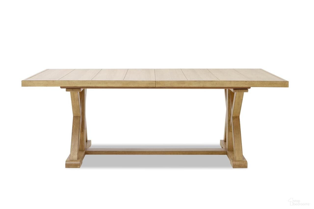 The appearance of Today's Traditions Trestle Dining Table In Natural Hickory designed by Legacy Classic in the transitional interior design. This natural hickory piece of furniture was selected by 1StopBedrooms from Today's Traditions Collection to add a touch of cosiness and style into your home. Sku: TY656-102. Table Base Style: Trestle. Table Top Shape: Rectangular. Size: 82" x 42". Material: Hardwood.