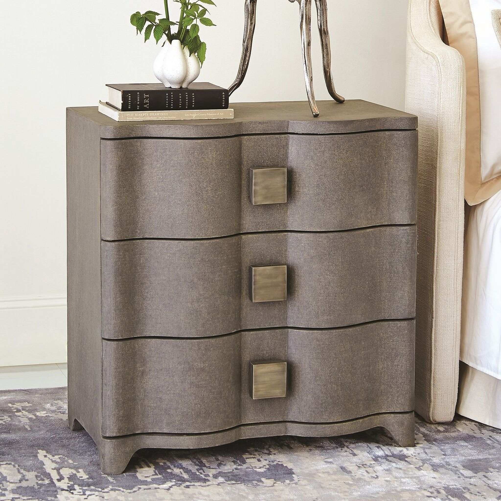 Toile Linen Bedside Chest In Grey