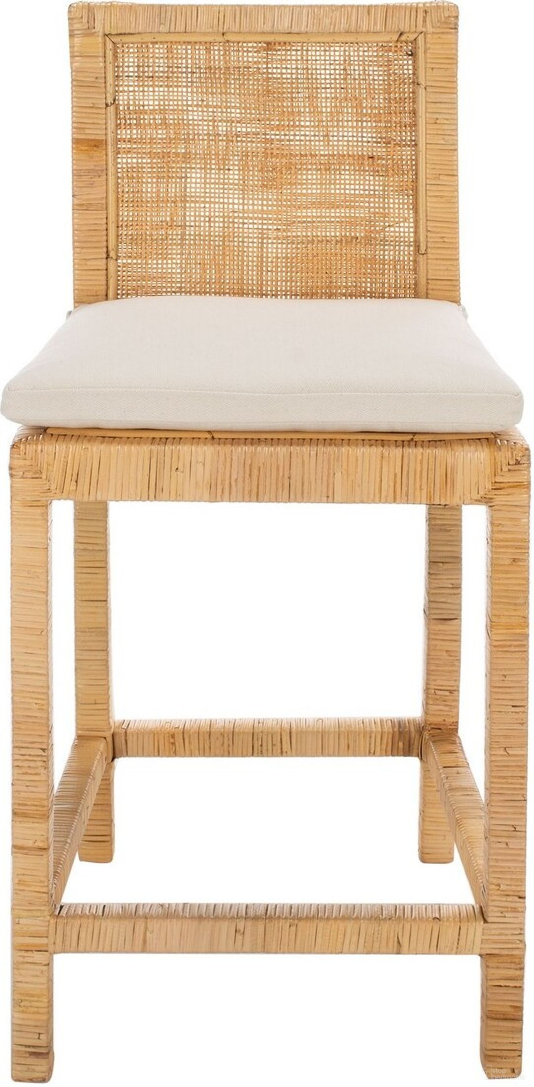 Tojo Cane Counter Stool with Cushion in Natural and White