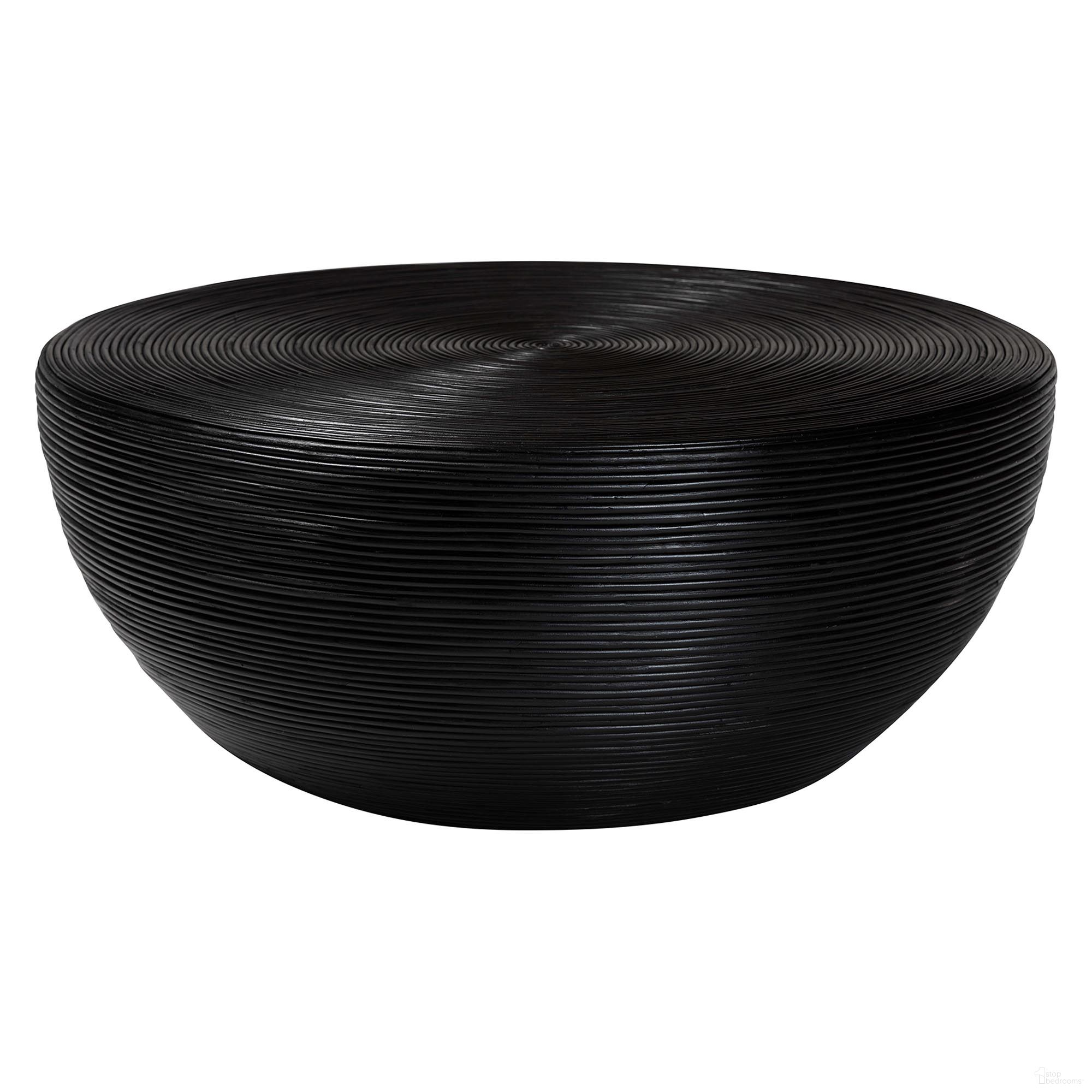 Tokyo Laminated Natural Rattan Coffee Table In Black