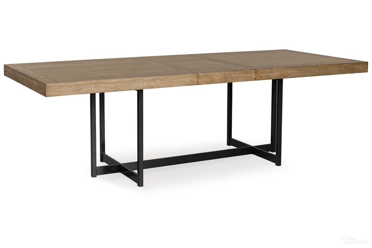 The appearance of Tomtyn Dining Extension Table In Light Brown designed by Signature Design by Ashley in the transitional interior design. This light brown piece of furniture was selected by 1StopBedrooms from Tomtyn Collection to add a touch of cosiness and style into your home. Sku: D622-35. Table Base Style: Trestle. Material: Wood. Table Top Shape: Rectangular. Size: 40" x 98".