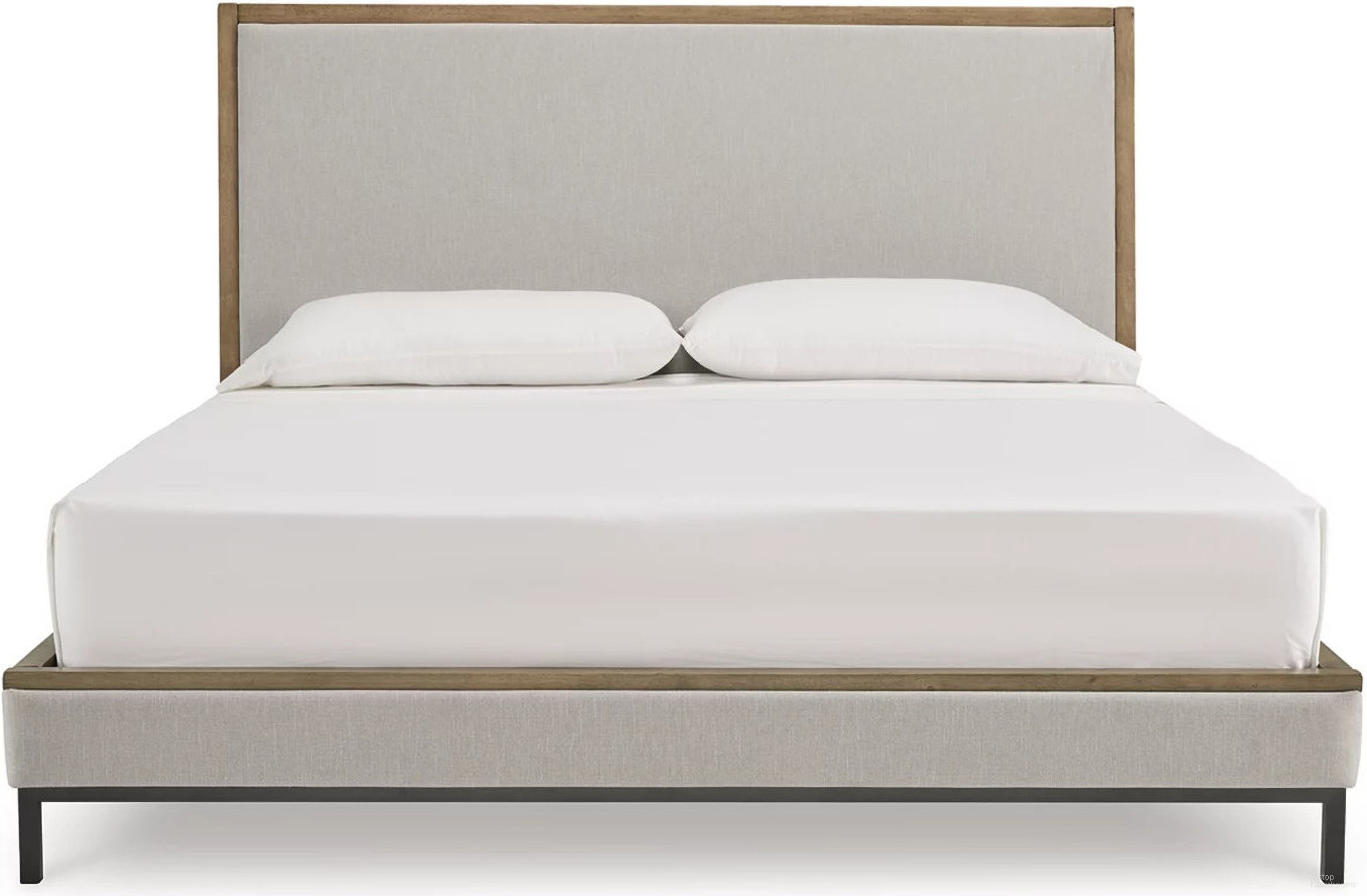 The appearance of Tomtyn King Upholstered Bed In Light Brown designed by Signature Design by Ashley in the transitional interior design. This light brown piece of furniture was selected by 1StopBedrooms from Tomtyn Collection to add a touch of cosiness and style into your home. Sku: B622-56;B622-58. Material: Fabric. Bed Size: King. Bed Type: Upholstered Bed.