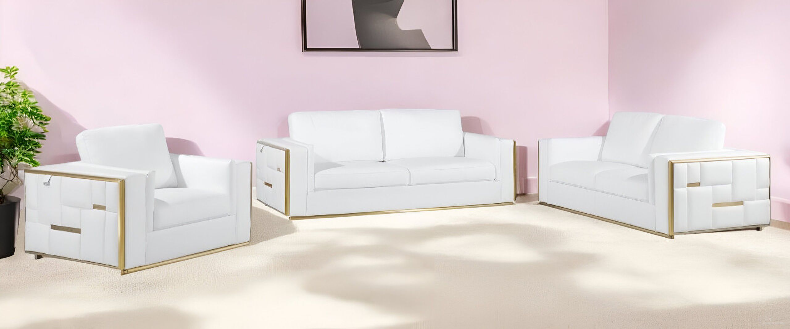 Top Grain Leather Five Person Seating Set In White