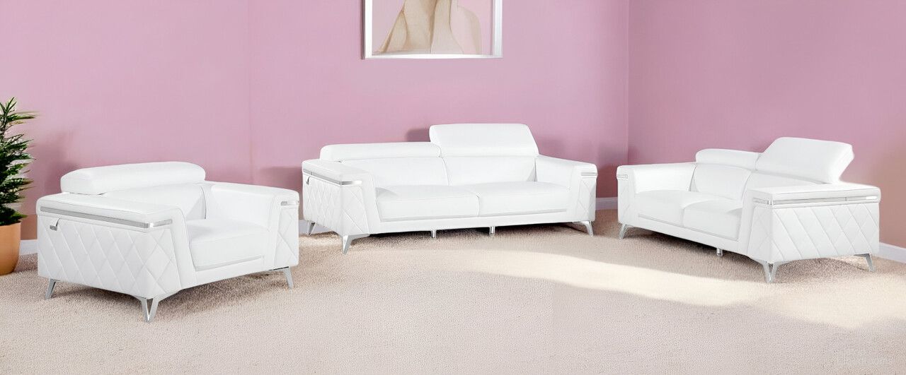 Top Grain Leather Five Person Seating Set In White
