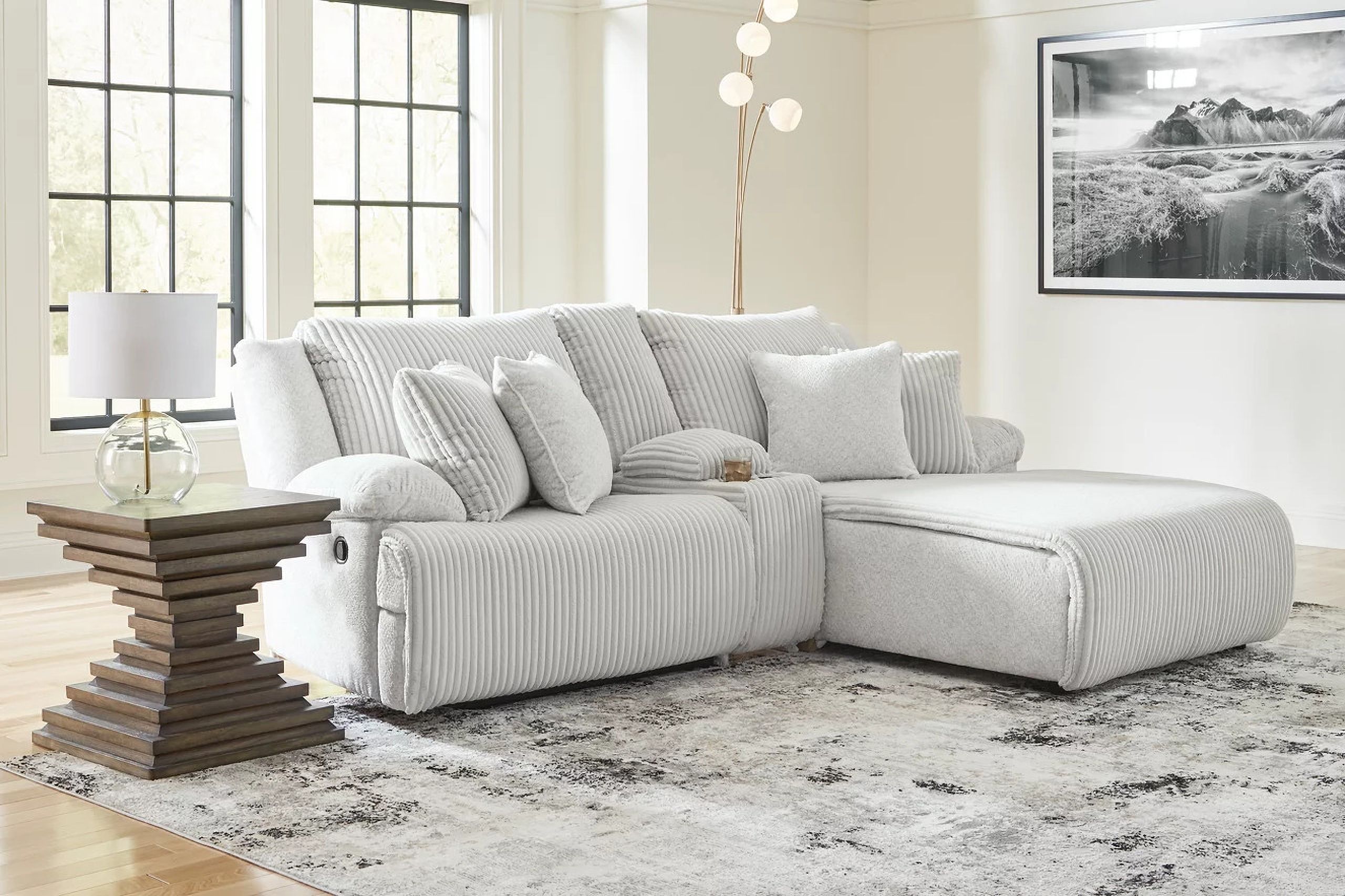 The appearance of Top Tier 3-Piece RAF Reclining Sectional Sofa with Chaise In Alloy designed by Signature Design by Ashley in the modern / contemporary interior design. This alloy piece of furniture was selected by 1StopBedrooms from Top Tier Collection to add a touch of cosiness and style into your home. Sku: 9270640;9270657;9270607. Material: Polyester. Layout: L-Shape. Orientation: RAF.