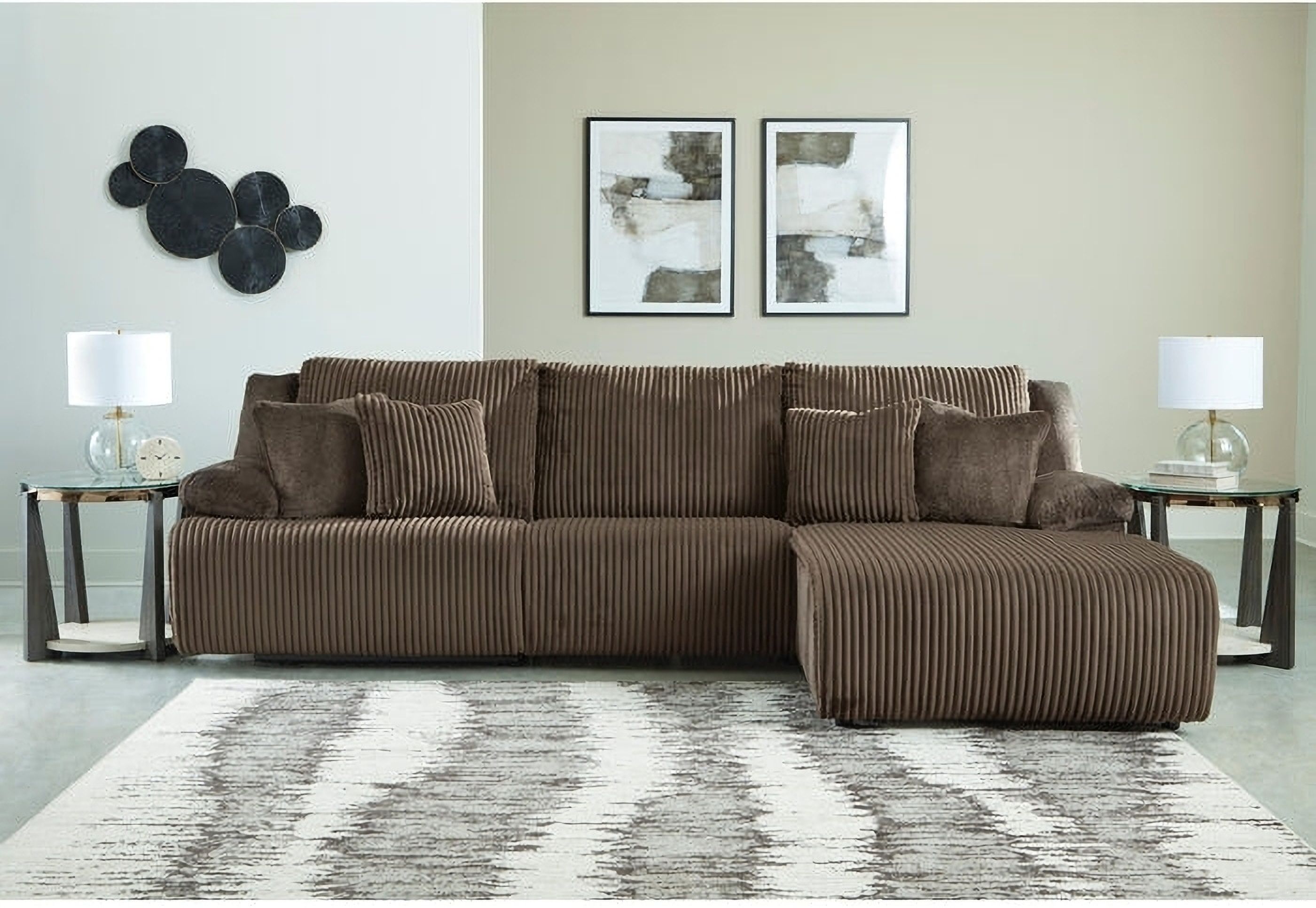 Top Tier 3-Piece RAF Sofa Chaise Sectional In Chocolate