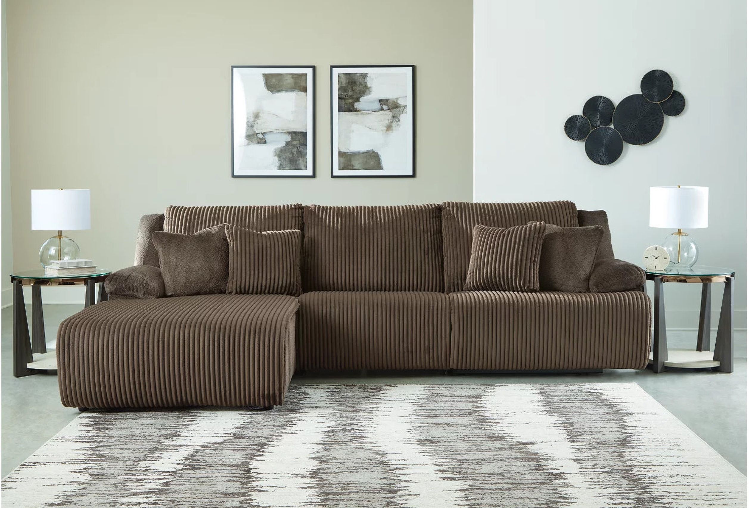 Top Tier 3-Piece Sectional Sofa Chaise In Chocolate