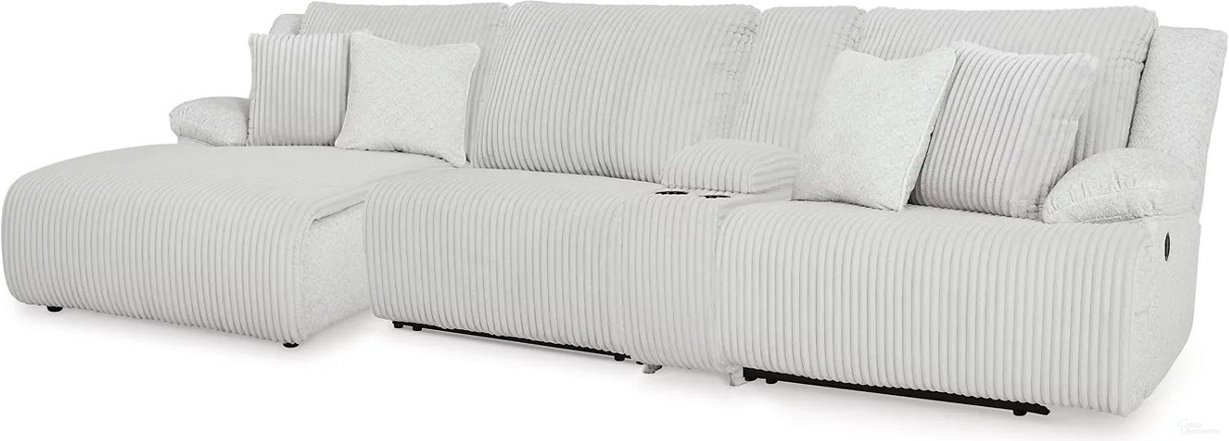 The appearance of Top Tier 4-Piece Reclining Sectional with Chaise In Alloy designed by Signature Design by Ashley in the modern / contemporary interior design. This alloy piece of furniture was selected by 1StopBedrooms from Top Tier Collection to add a touch of cosiness and style into your home. Sku: 9270605;9270619;9270657;9270641. Material: Polyester.
