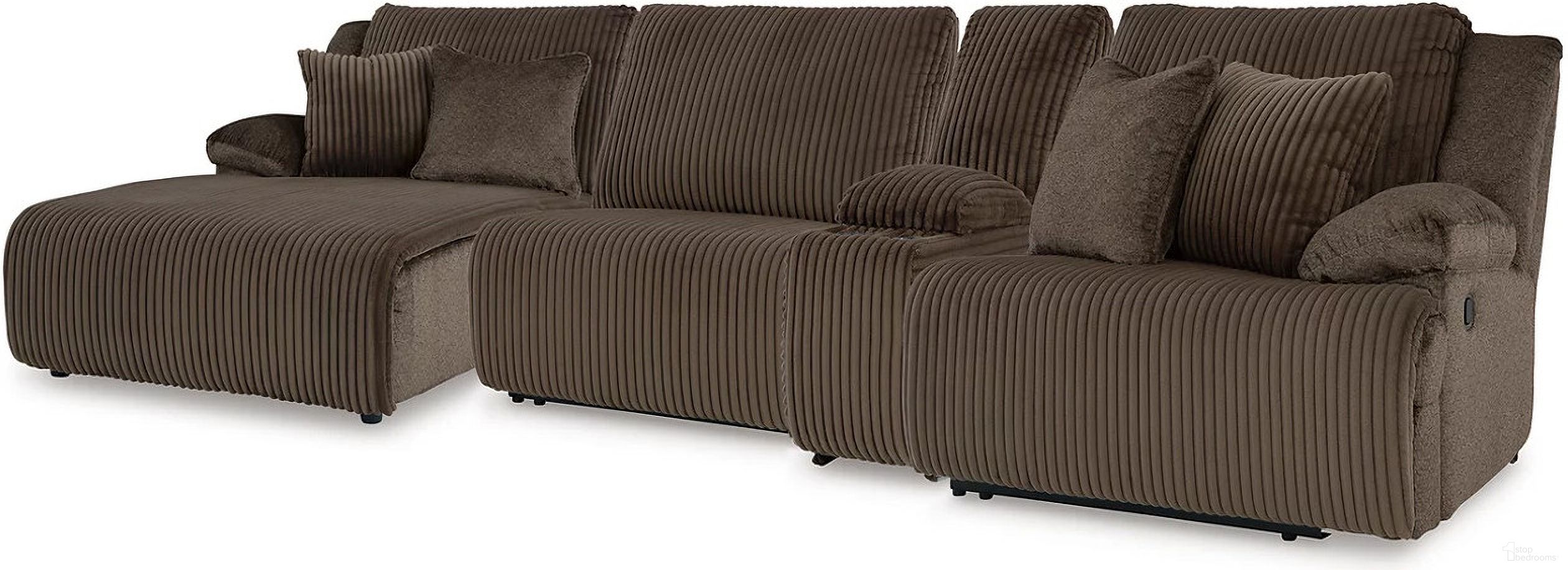 The appearance of Top Tier 4-Piece Reclining Sectional with Chaise In Chocolate designed by Signature Design by Ashley in the modern / contemporary interior design. This chocolate piece of furniture was selected by 1StopBedrooms from Top Tier Collection to add a touch of cosiness and style into your home. Sku: 9270505;9270519;9270557;9270541. Material: Polyester.