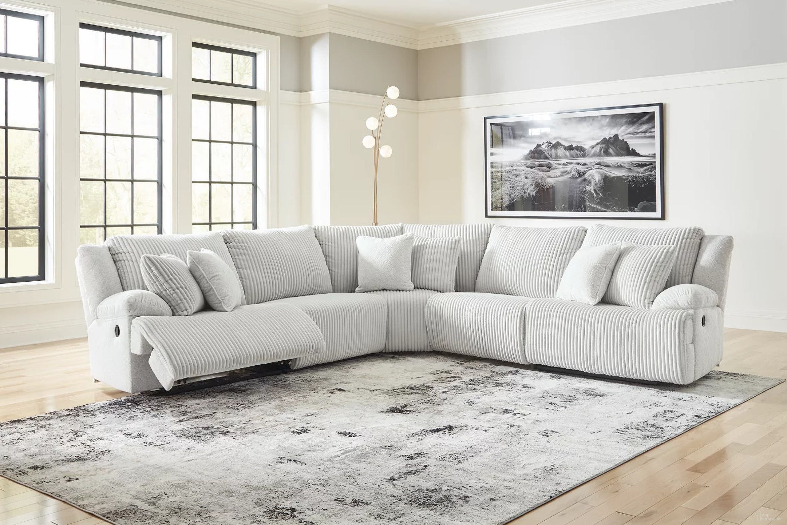 The appearance of Top Tier 5-Piece Reclining Sectional In Alloy designed by Signature Design by Ashley in the modern / contemporary interior design. This alloy piece of furniture was selected by 1StopBedrooms from Top Tier Collection to add a touch of cosiness and style into your home. Sku: 9270640;9270619;9270646;9270677;9270641. Material: Polyester. Layout: L-Shape.