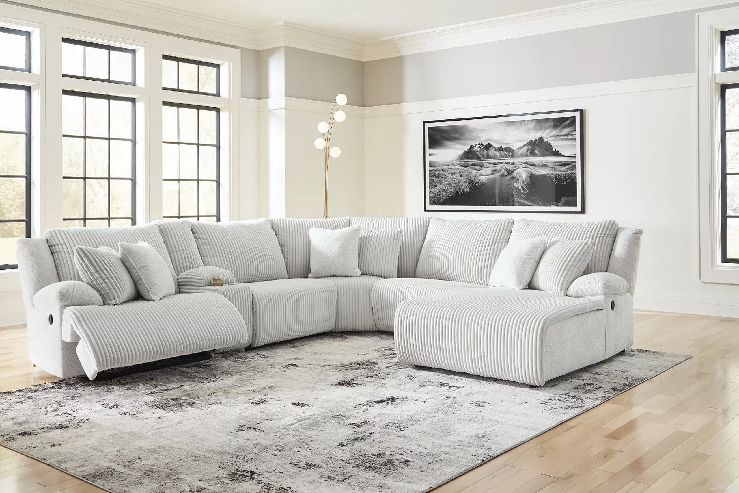 The appearance of Top Tier 6-Piece RAF Reclining Sectional with Chaise In Alloy designed by Signature Design by Ashley in the modern / contemporary interior design. This alloy piece of furniture was selected by 1StopBedrooms from Top Tier Collection to add a touch of cosiness and style into your home. Sku: 9270640;9270619;9270646;9270657;9270677;9270607. Material: Polyester. Layout: U-Shape. Orientation: RAF.