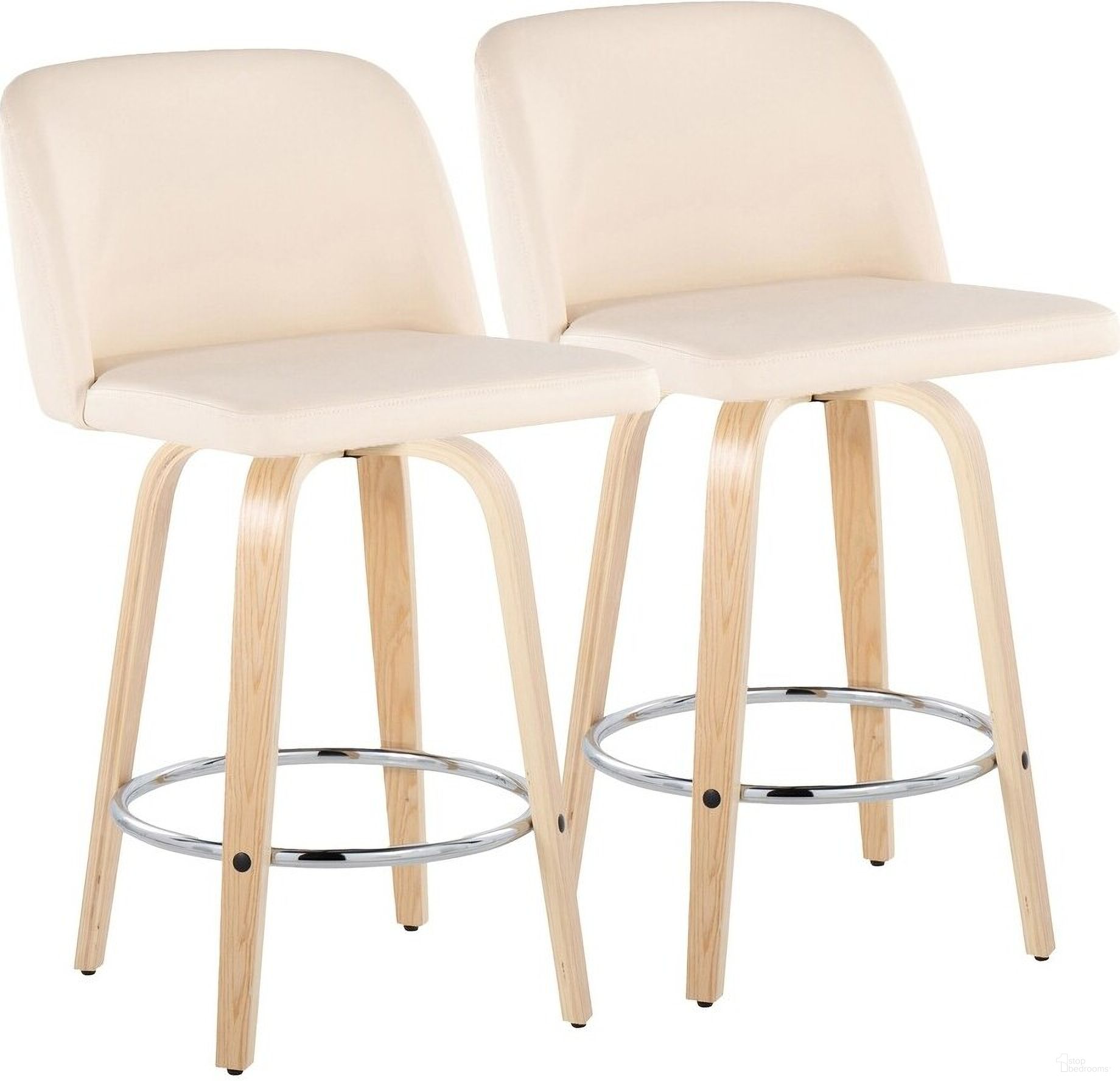 Toriano 24 Inch Fixed Height Leather Counter Stool Set of 2 In Cream/Natural/Chrome