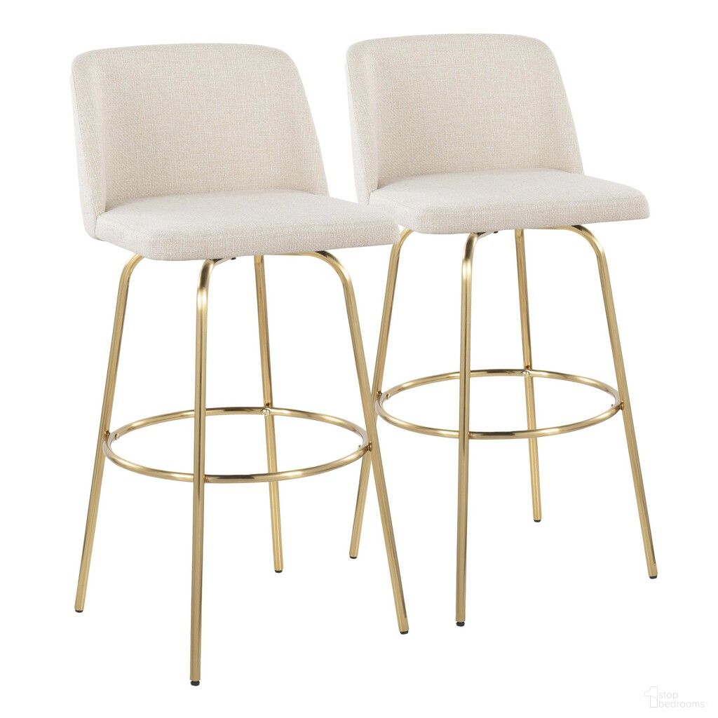 The appearance of Toriano 30 Inch Fixed Height Barstool Set of 2 In Cream/Gold designed by Lumisource in the modern / contemporary interior design. This cream piece of furniture  was selected by 1StopBedrooms from Tintori Collection to add a touch of cosiness and style into your home. Sku: B30-TRNO-CLARZG2 AUNCR2. Material: Wood.