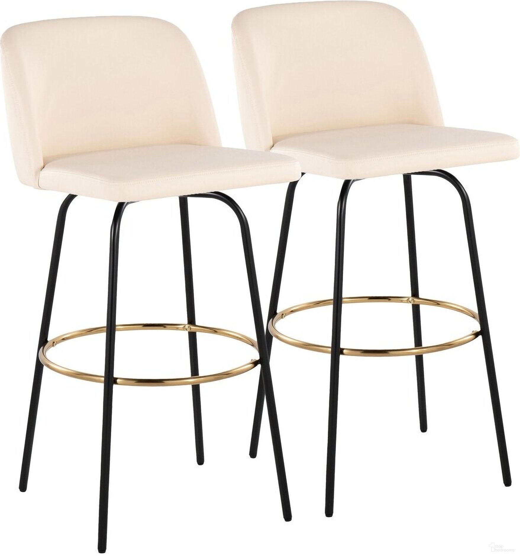 Toriano 30 Inch Fixed Height Leather Barstool Set of 2 In Cream/Black