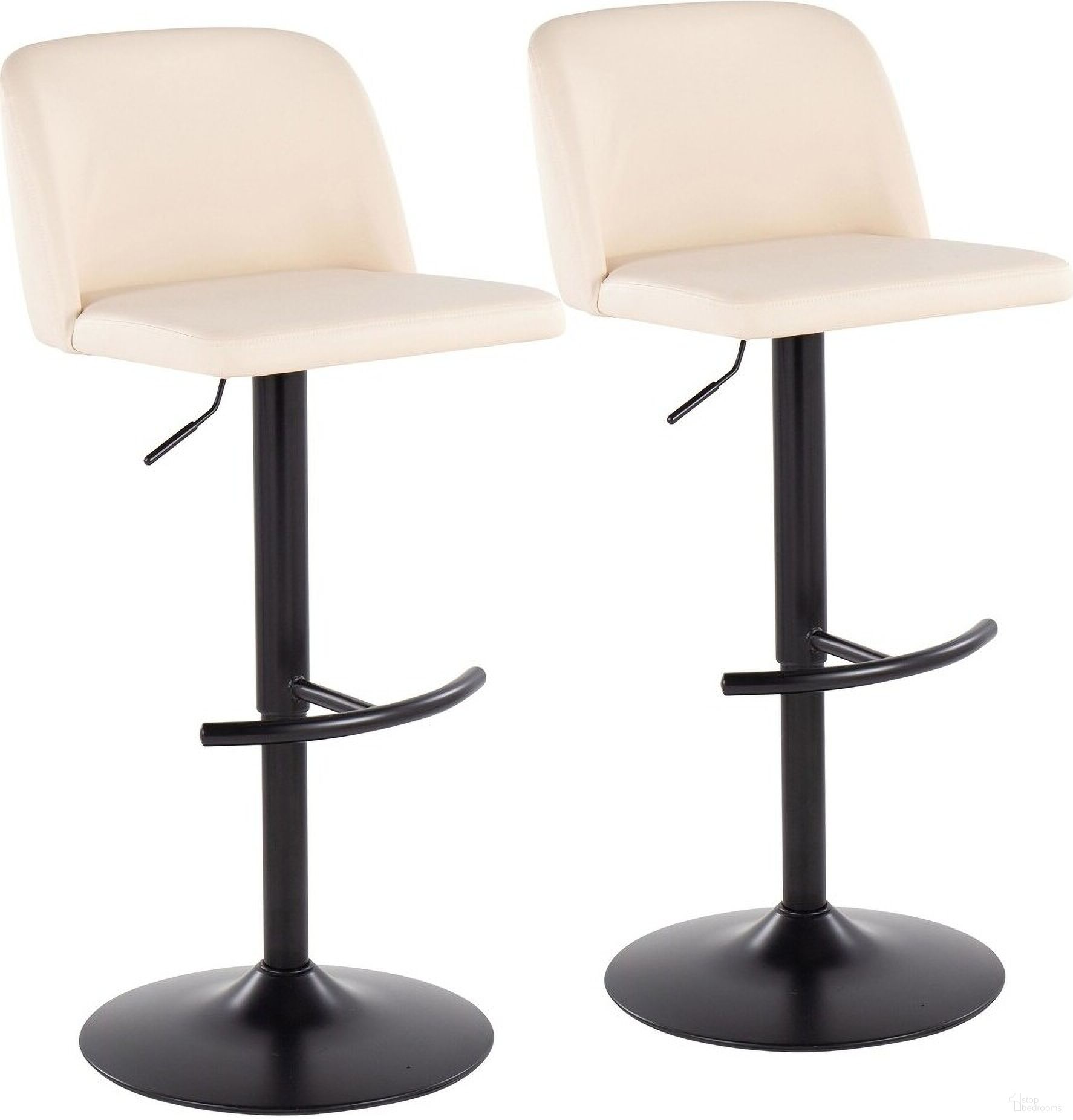 Toriano Adjustable Bar Stool Set of 2 In Cream/Black