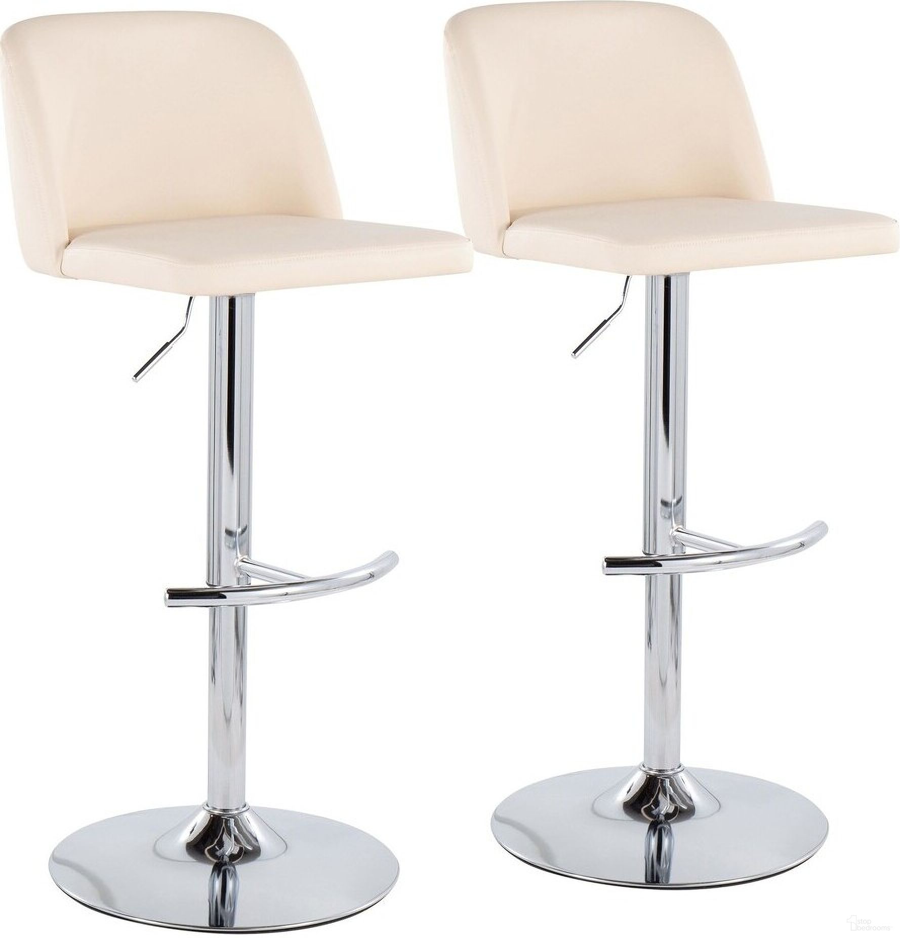 Toriano Adjustable Bar Stool Set of 2 In Cream/Chrome