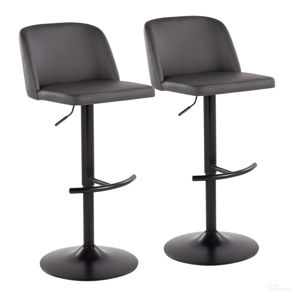 The appearance of Toriano Adjustable Bar Stool Set of 2 In Grey and Black designed by Lumisource in the modern / contemporary interior design. This grey piece of furniture was selected by 1StopBedrooms from Tintori Collection to add a touch of cosiness and style into your home. Sku: BS-TORIANOPU-RT2 BKGY2. Material: Leather.