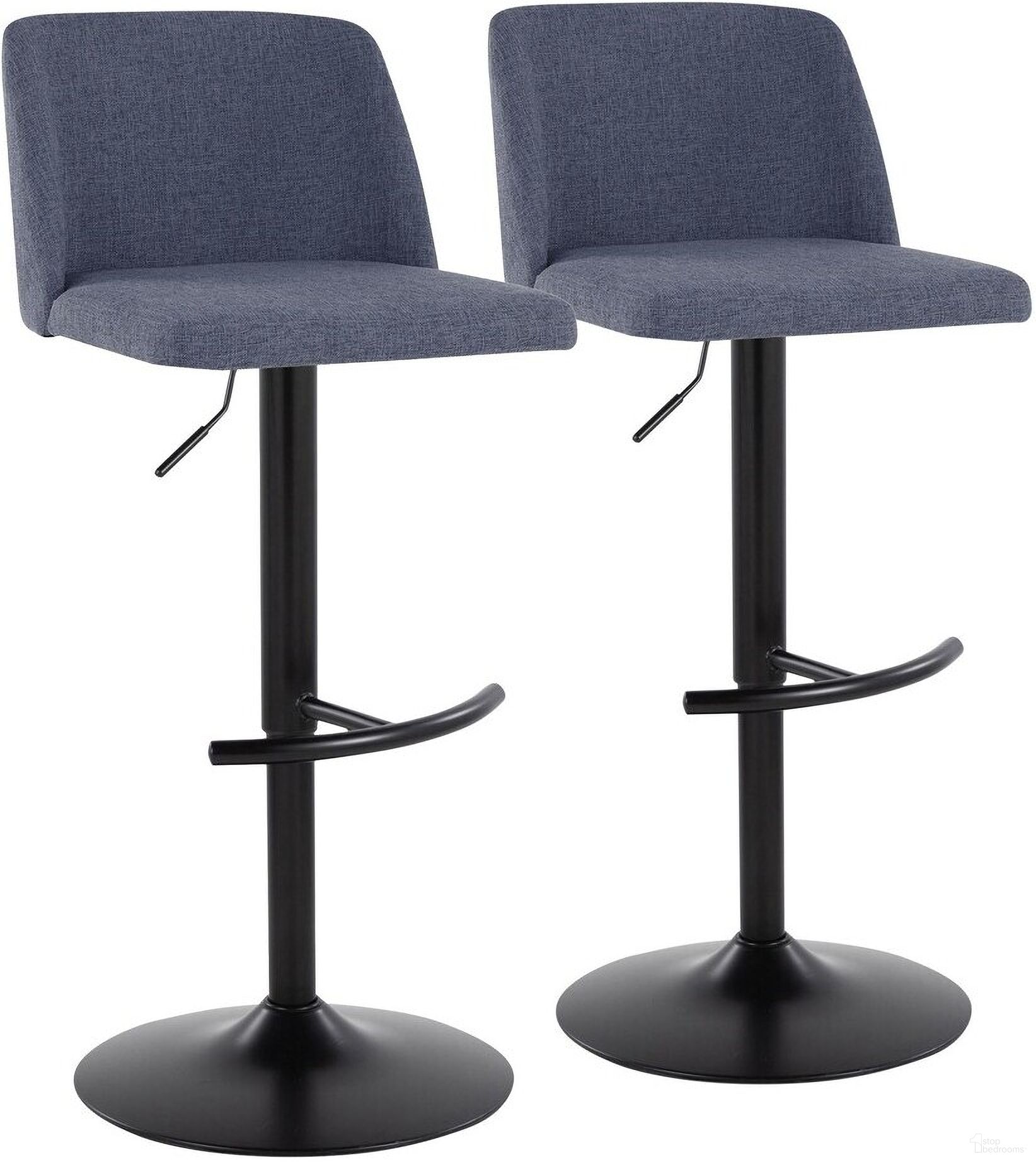 The appearance of Toriano Adjustable Barstool Set of 2 In Blue/Black designed by Lumisource in the transitional interior design. This blue piece of furniture was selected by 1StopBedrooms from Tintori Collection to add a touch of cosiness and style into your home. Sku: BS-TRNOFB-RT2 BKBU2. Material: Metal.