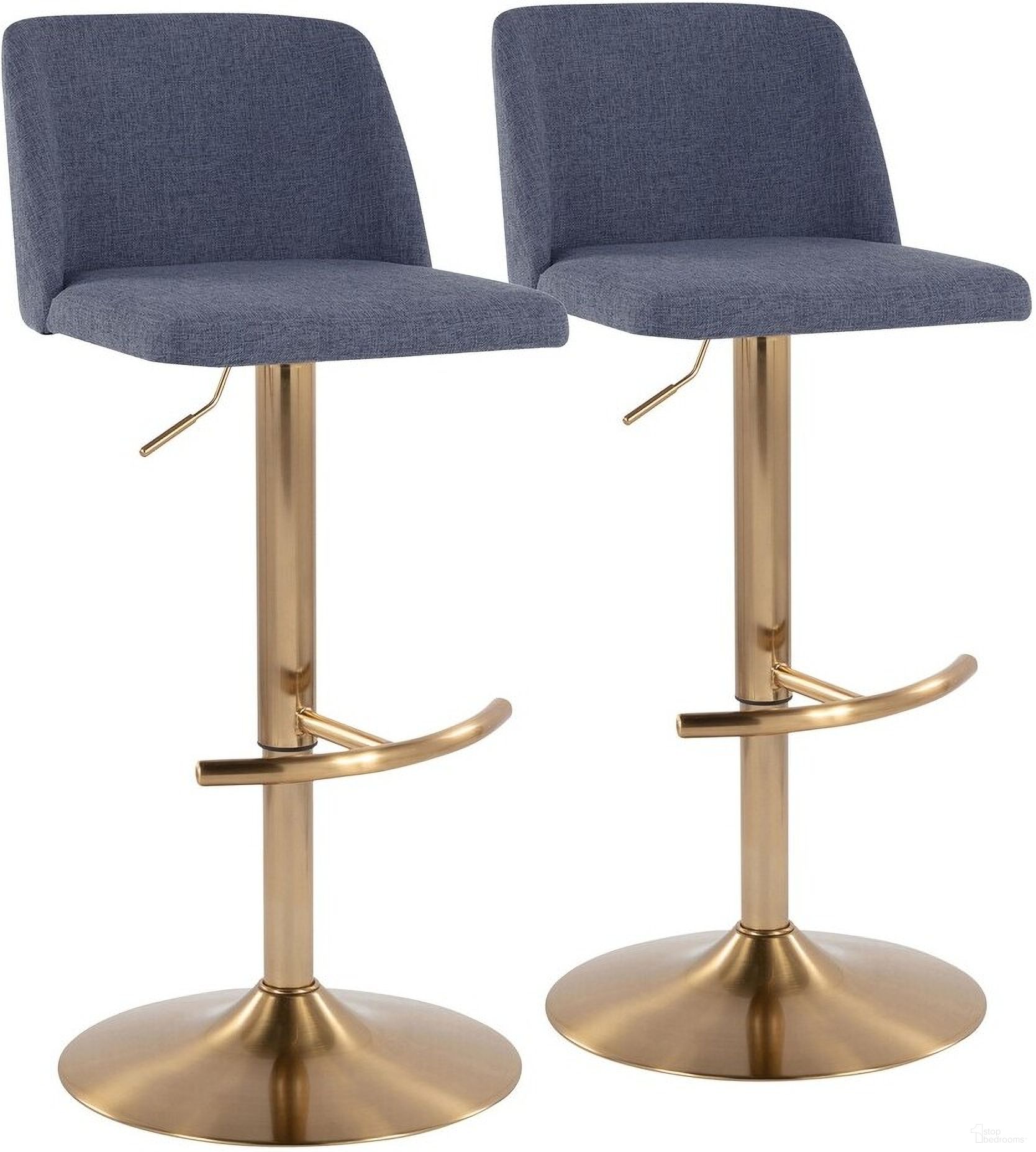 The appearance of Toriano Adjustable Barstool Set of 2 In Blue and Gold designed by Lumisource in the modern / contemporary interior design. This blue piece of furniture was selected by 1StopBedrooms from Tintori Collection to add a touch of cosiness and style into your home. Sku: BS-TRNOFB-RT2 AUBU2. Material: Metal.