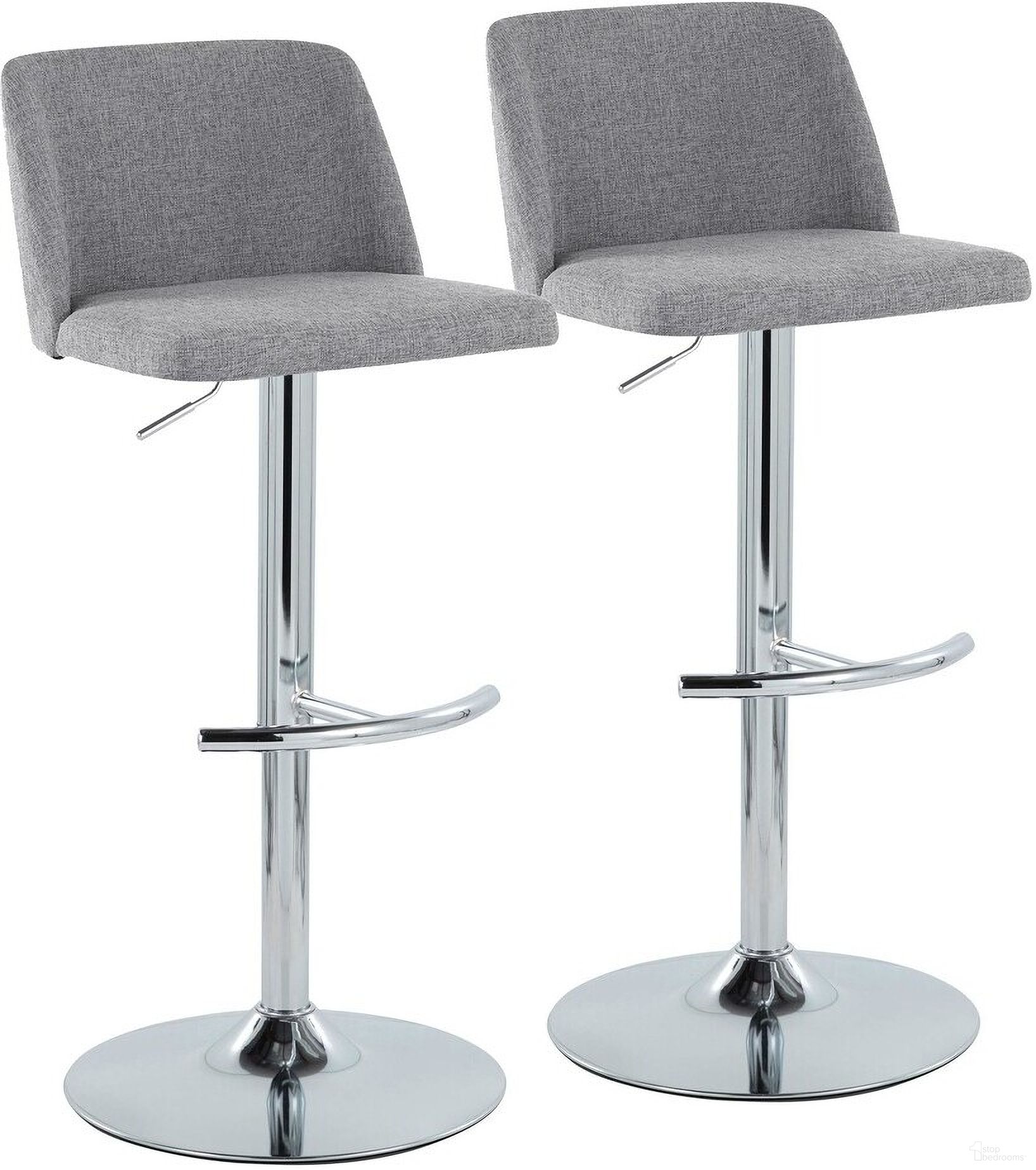 The appearance of Toriano Adjustable Barstool Set of 2 In Grey/Chrome designed by Lumisource in the transitional interior design. This grey piece of furniture was selected by 1StopBedrooms from Tintori Collection to add a touch of cosiness and style into your home. Sku: BS-TRNOFB-RT2 CHRGY2. Material: Metal.