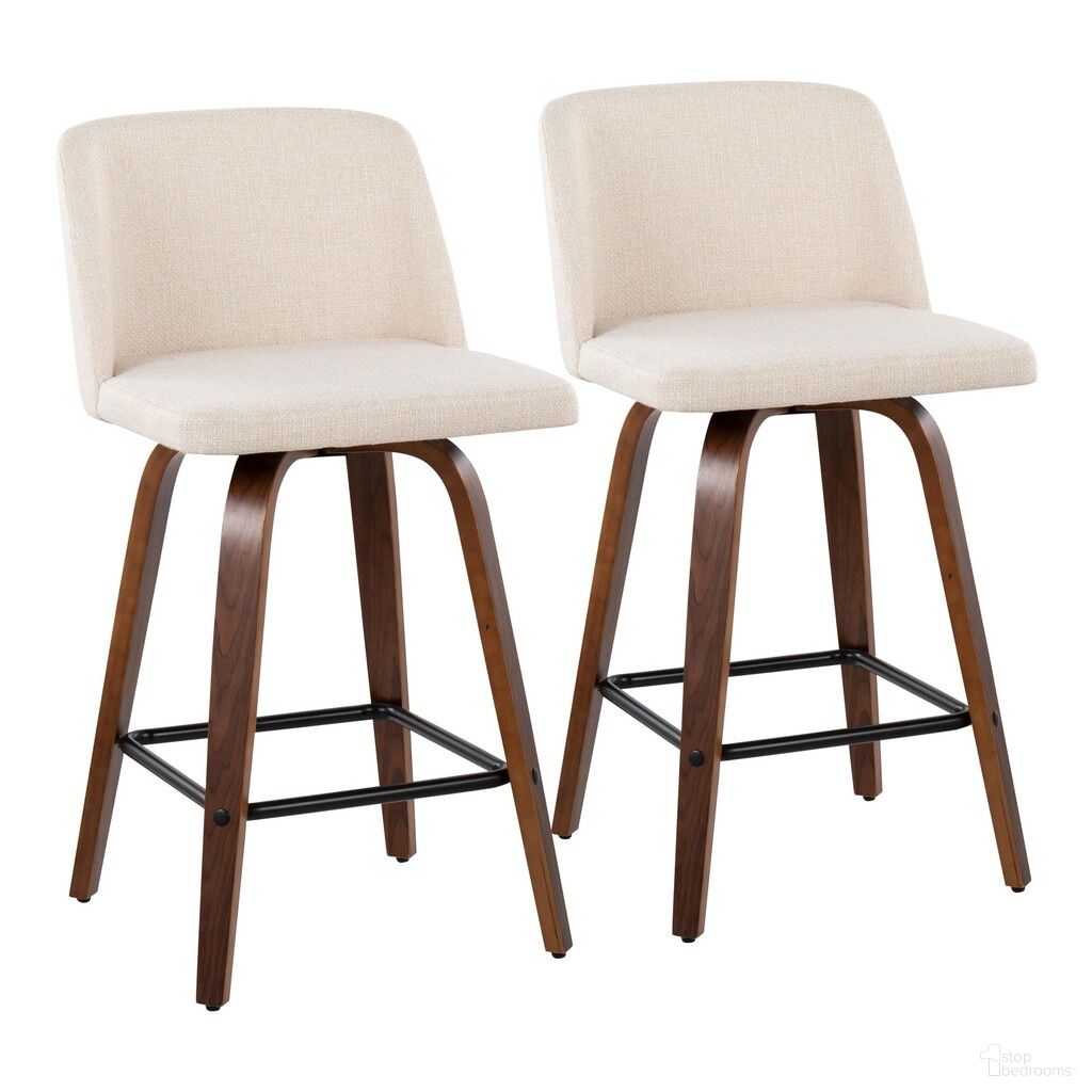 The appearance of Toriano Counter Stool Set of 2 In Cream/Brown designed by Lumisource in the transitional interior design. This cream piece of furniture  was selected by 1StopBedrooms from Tintori Collection to add a touch of cosiness and style into your home. Sku: B26-TRNO-SWVX2 WLNCR2. Material: Wood.