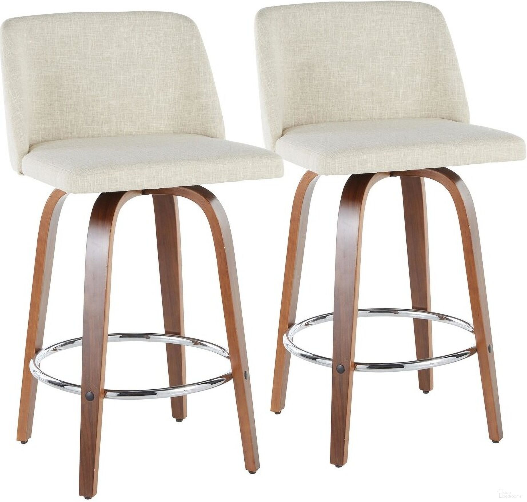 The appearance of Toriano Counter Stool Set of 2 In Cream/Chrome designed by Lumisource in the transitional interior design. This cream piece of furniture was selected by 1StopBedrooms from Tintori Collection to add a touch of cosiness and style into your home. Sku: B26-TRNO2R WLCR2. Material: Wood.