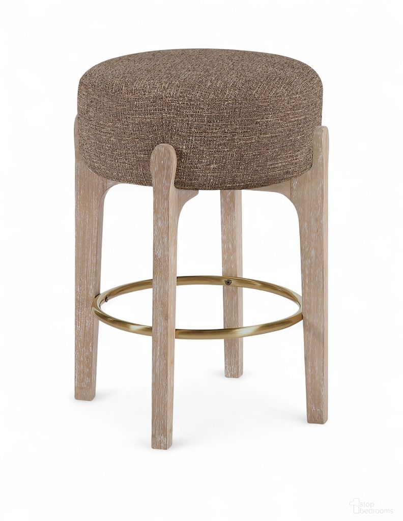 Torino Fabric Upholstered Counter Stool Set of 2 In Brown