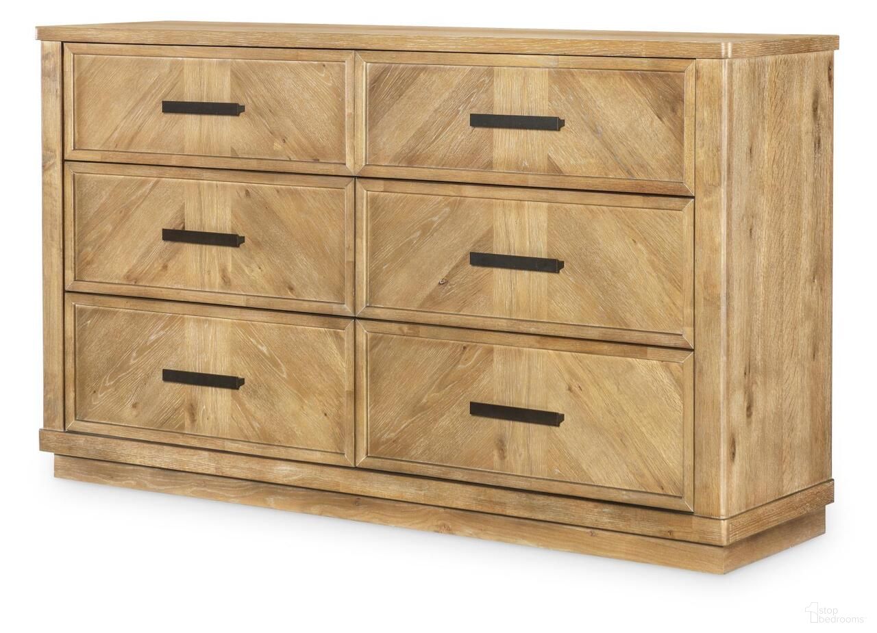 The appearance of Torrance 6 Drawer Dresser In Aged Driftwood designed by Legacy Classic in the coastal interior design. This aged driftwood piece of furniture was selected by 1StopBedrooms from Torrance Collection to add a touch of cosiness and style into your home. Sku: 4380-1200. Material: Oak Veneer.