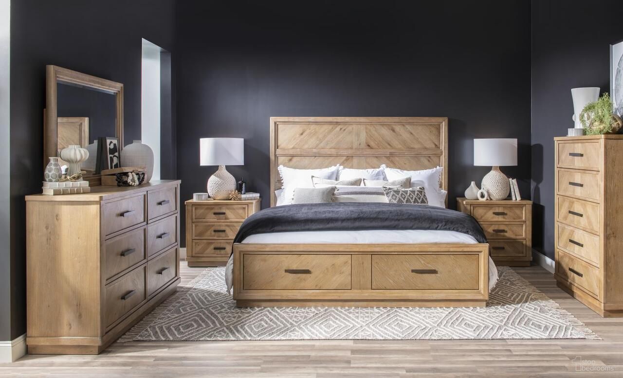 The appearance of Torrance Panel Storage Bedroom Set In Aged Driftwood designed by Legacy Classic in the coastal interior design. This aged driftwood piece of furniture  was selected by 1StopBedrooms from Torrance Collection to add a touch of cosiness and style into your home. Sku: 4380-4105;4380-4215;4380-4911;4380-3100. Bed Size: King. Material: Oak Veneer.