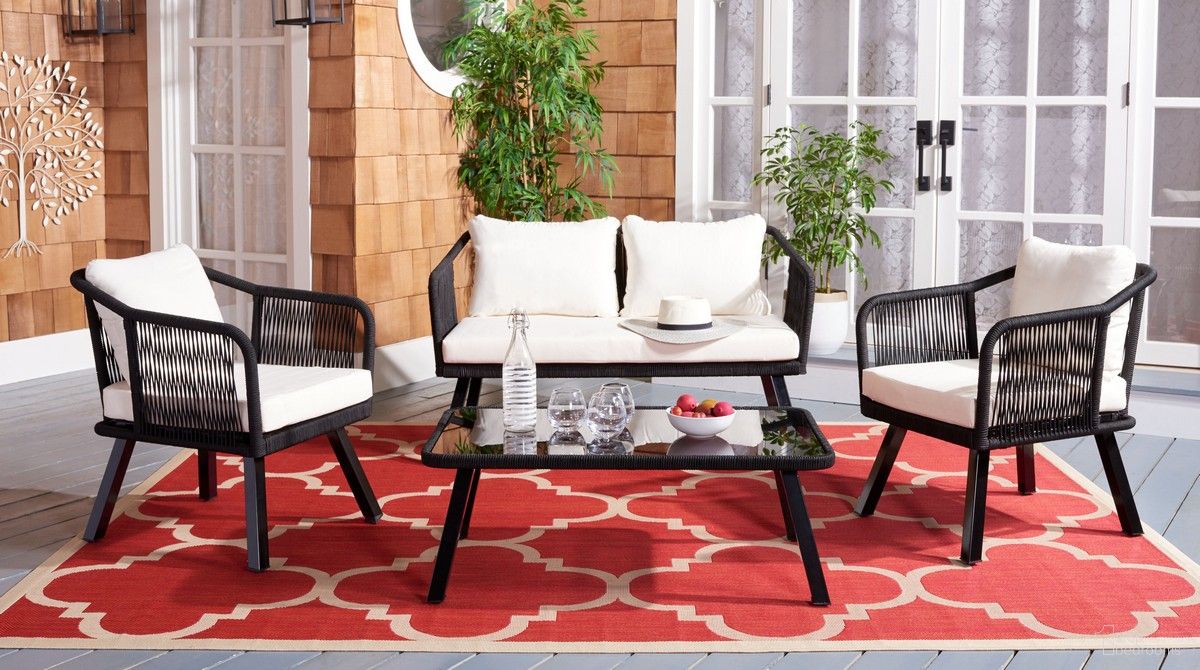 The appearance of Torsla 4Pc Rope Living Set in Black and Beige designed by Safavieh in the modern / contemporary interior design. This black and beige piece of furniture was selected by 1StopBedrooms from Torsla Collection to add a touch of cosiness and style into your home. Sku: PAT7520B. Material: Steel.