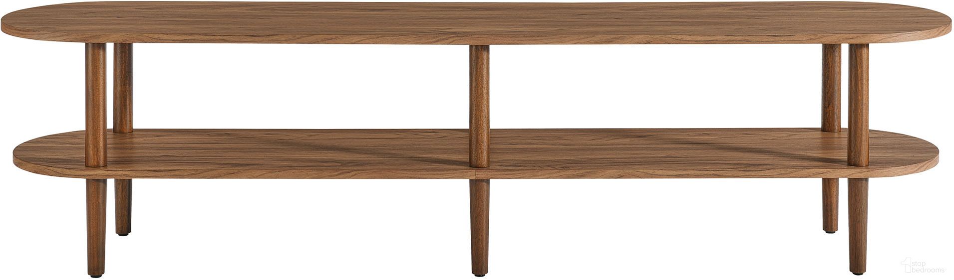 The appearance of Torus Oval Wood TV Stand In Walnut designed by Modway in the modern / contemporary interior design. This walnut piece of furniture  was selected by 1StopBedrooms from Torus Collection to add a touch of cosiness and style into your home. Sku: EEI-7158-WAL. Material: Wood.