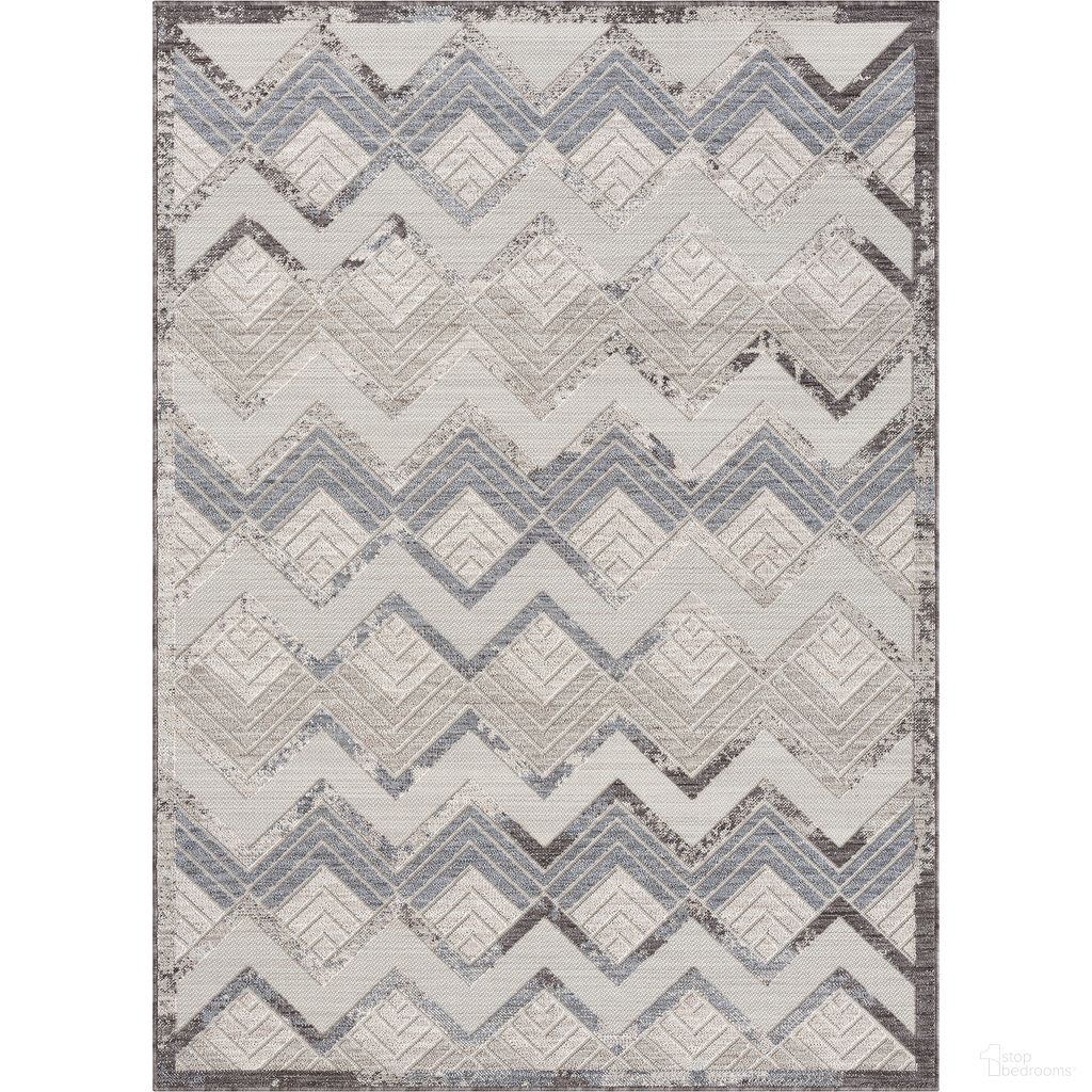Torva Chevron Power-Loomed Indoor/Outdoor Area Rug In Light Blue and Ivory