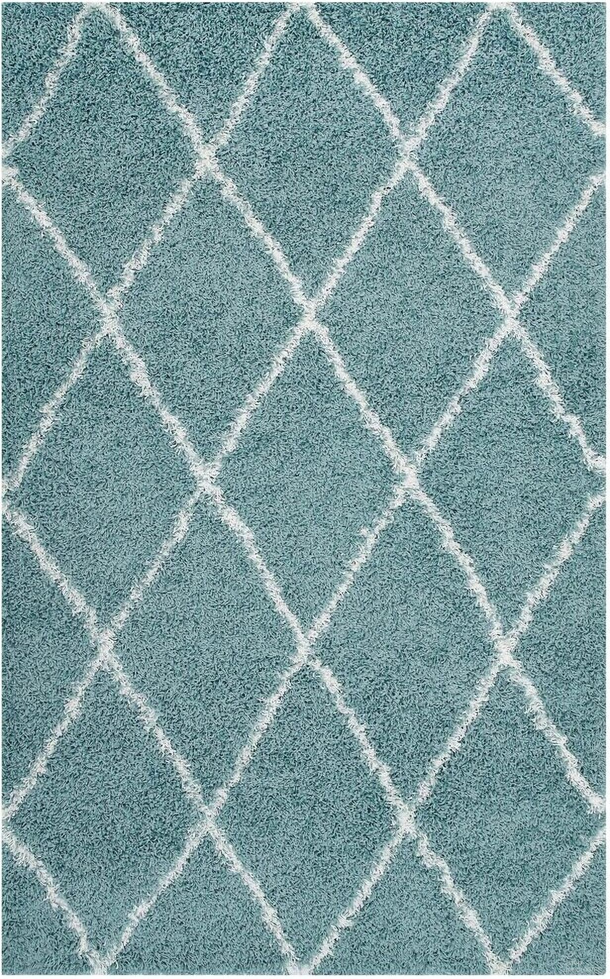 Toryn Diamond Lattice 8X10 Shag Area Rug In Aqua Blue and Ivory