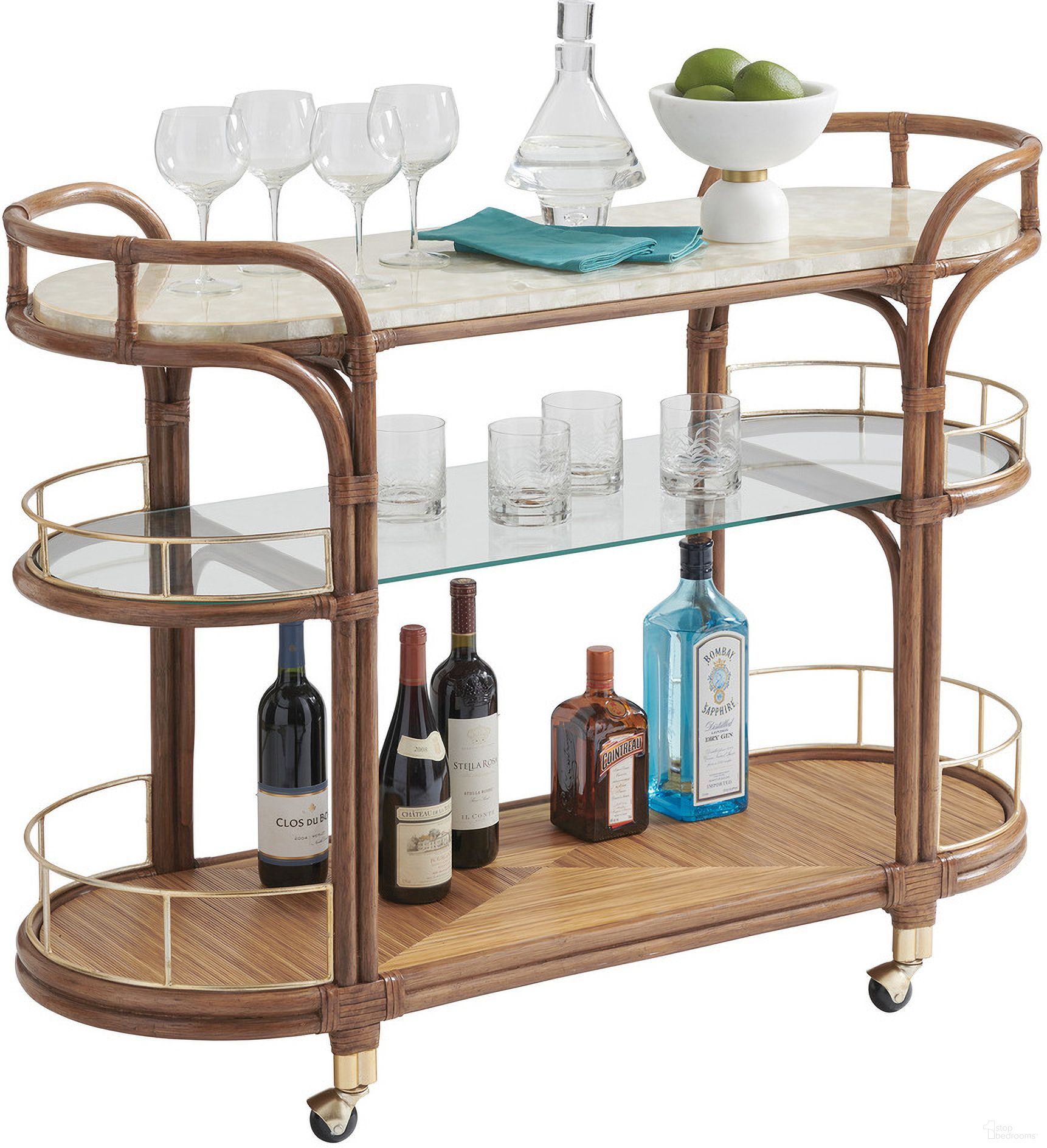 Palm Desert Toscana Rattan Mobile Bar Cart In Sonoran