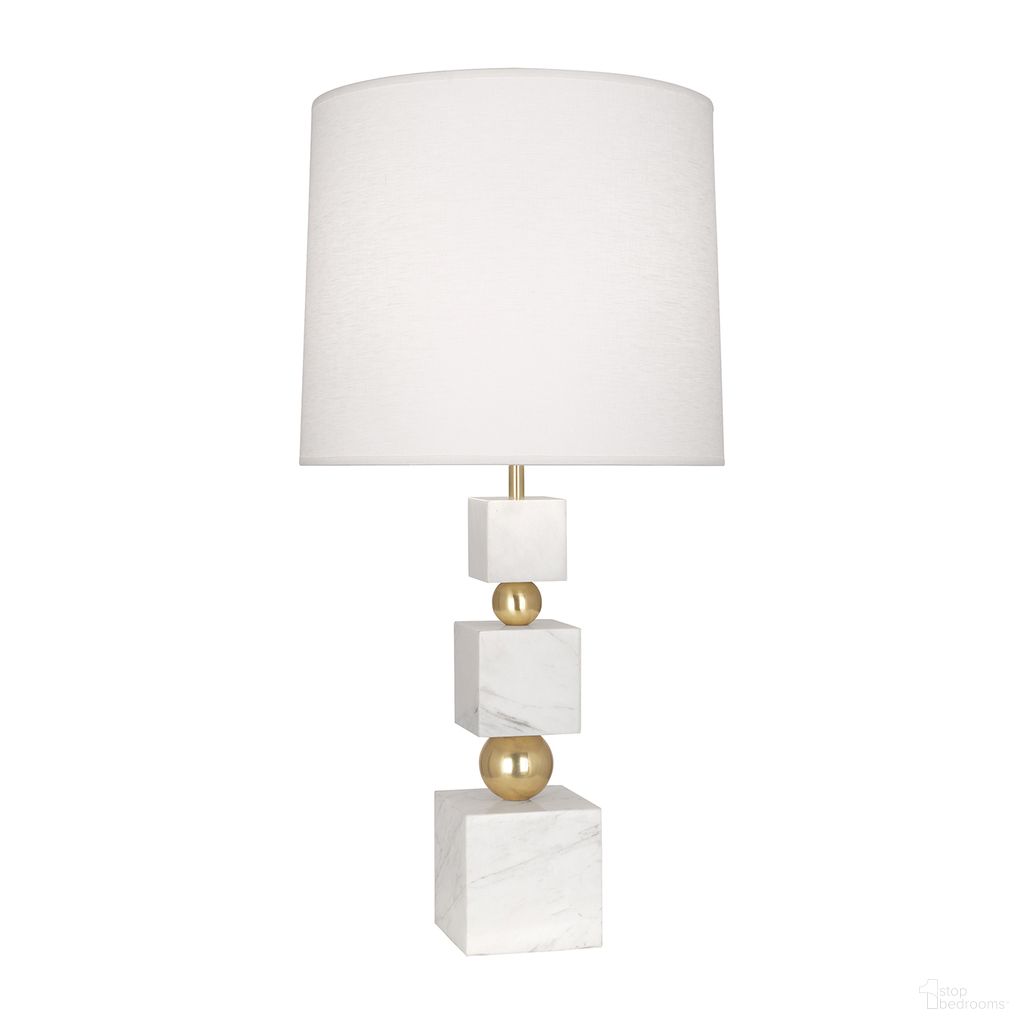 Totem Table Lamp In White Marble and Brass