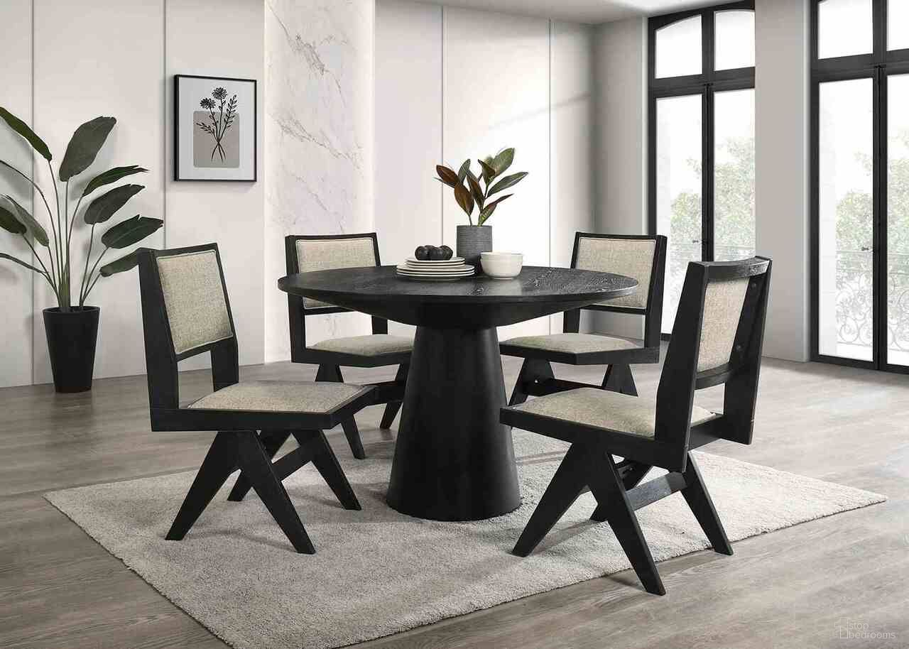 The appearance of Tottenham 48 Inch Round Dining Table In Black designed by Furniture of America in the modern / contemporary interior design. This black piece of furniture was selected by 1StopBedrooms from Tottenham Collection to add a touch of cosiness and style into your home. Sku: FM3222BK-RT-48-1;FM3222BK-RT-48-2. Table Base Style: Pedestal. Table Top Shape: Round. Material: Fabric. Size: 48".