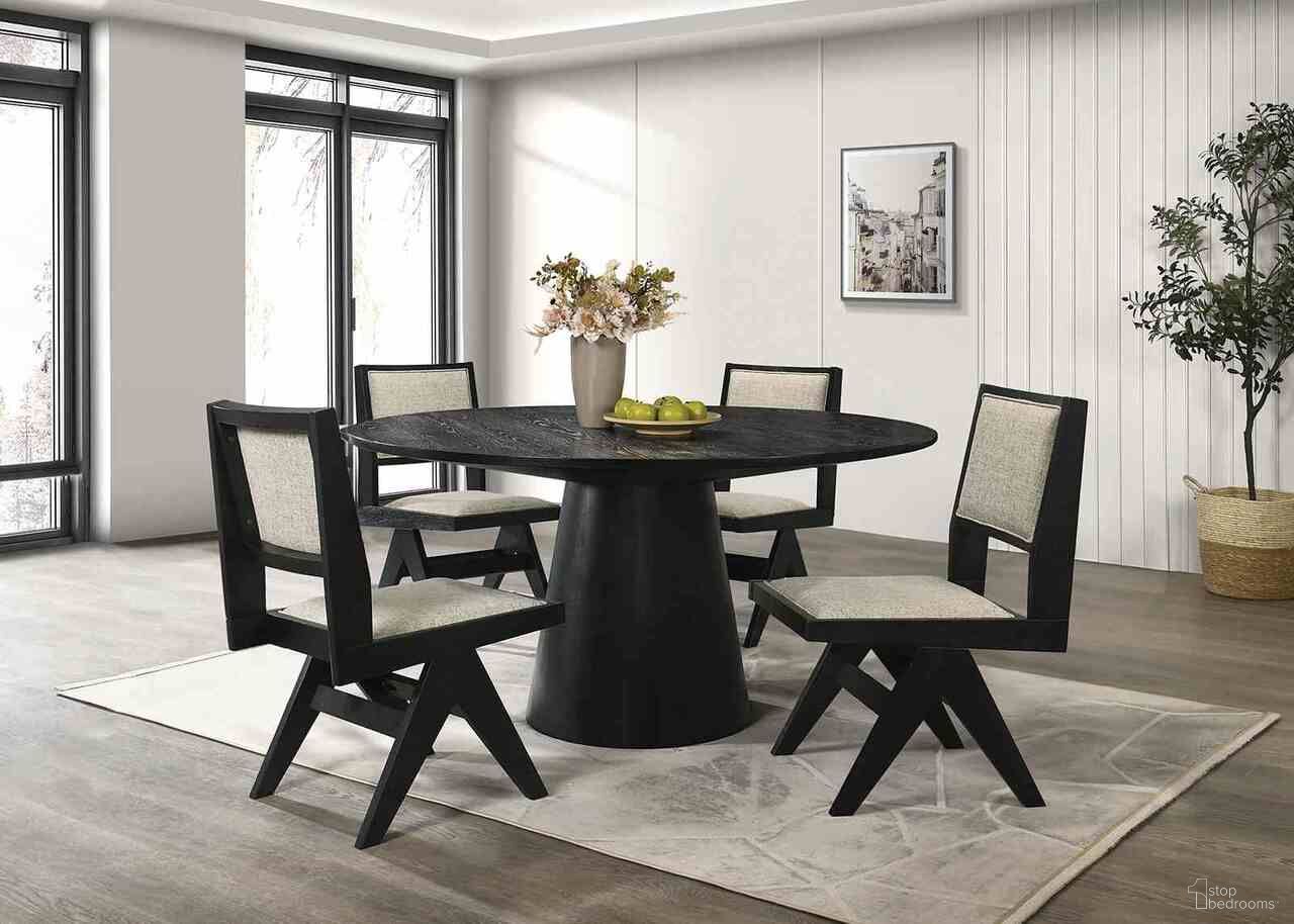 The appearance of Tottenham 59 Inch Round Dining Room Set In Black designed by Furniture of America in the modern / contemporary interior design. This black piece of furniture was selected by 1StopBedrooms from Tottenham Collection to add a touch of cosiness and style into your home. Sku: FM3222BK-RT-59-1;FM3222BK-RT-59-2;FM3222BK-SC-2PK. Table Top Shape: Round. Material: Engineered Wood. Size: 59".