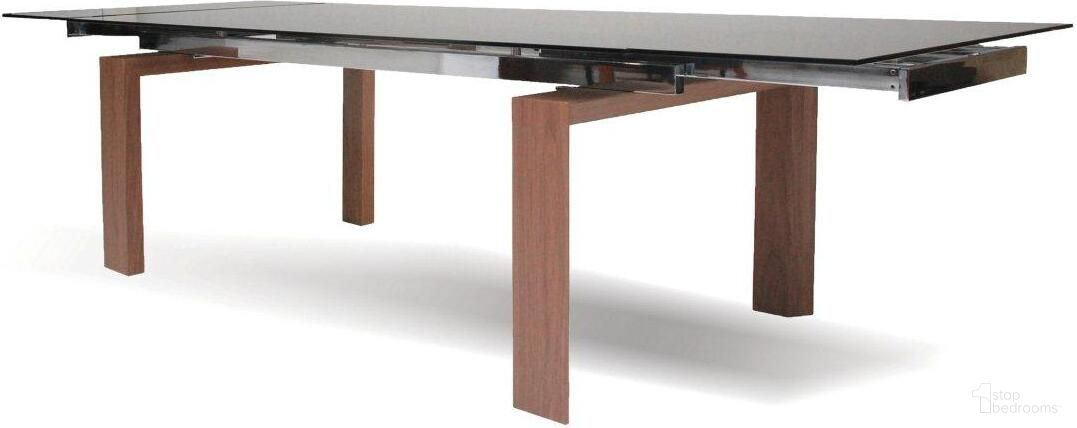 The appearance of Tottenham Smoke Glass With Walnut Veneer Legs Extending Dining Table designed by Mobital in the modern / contemporary interior design. This walnut piece of furniture  was selected by 1StopBedrooms from Tottenham Collection to add a touch of cosiness and style into your home. Sku: DTA-TOTT-GREY-. Table Base Style: Legs. Material: Glass. Table Top Shape: Rectangular. Size: 39" x 83".