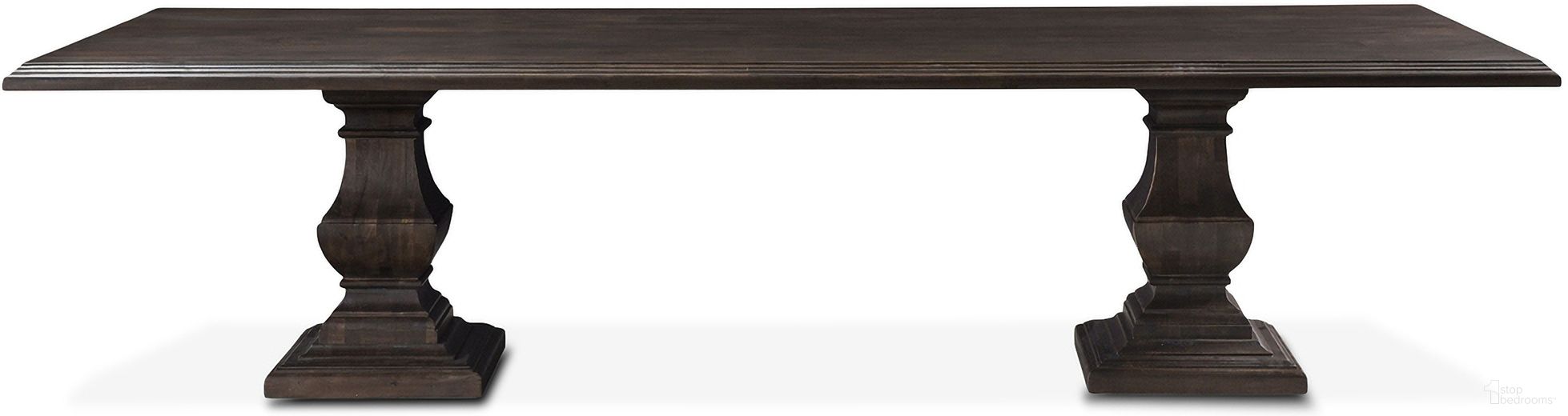 The appearance of Toulon 120 Inch Dining Table In Vintage Brown designed by Home Trends and Design in the modern / contemporary interior design. This vintage brown piece of furniture was selected by 1StopBedrooms from Toulon Collection to add a touch of cosiness and style into your home. Sku: ZWTLNDT120. Table Base Style: Double Pedestal. Table Top Shape: Rectangular. Material: Mango Wood. Size: 44" x 120".