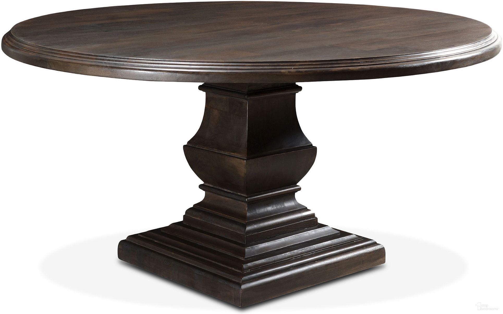 The appearance of Toulon 60 Inch Dining Table In Vintage Brown designed by Home Trends and Design in the modern / contemporary interior design. This vintage brown piece of furniture was selected by 1StopBedrooms from Toulon Collection to add a touch of cosiness and style into your home. Sku: ZWTLNRD60. Table Base Style: Pedestal. Table Top Shape: Round. Size: 60". Material: Mango Wood.