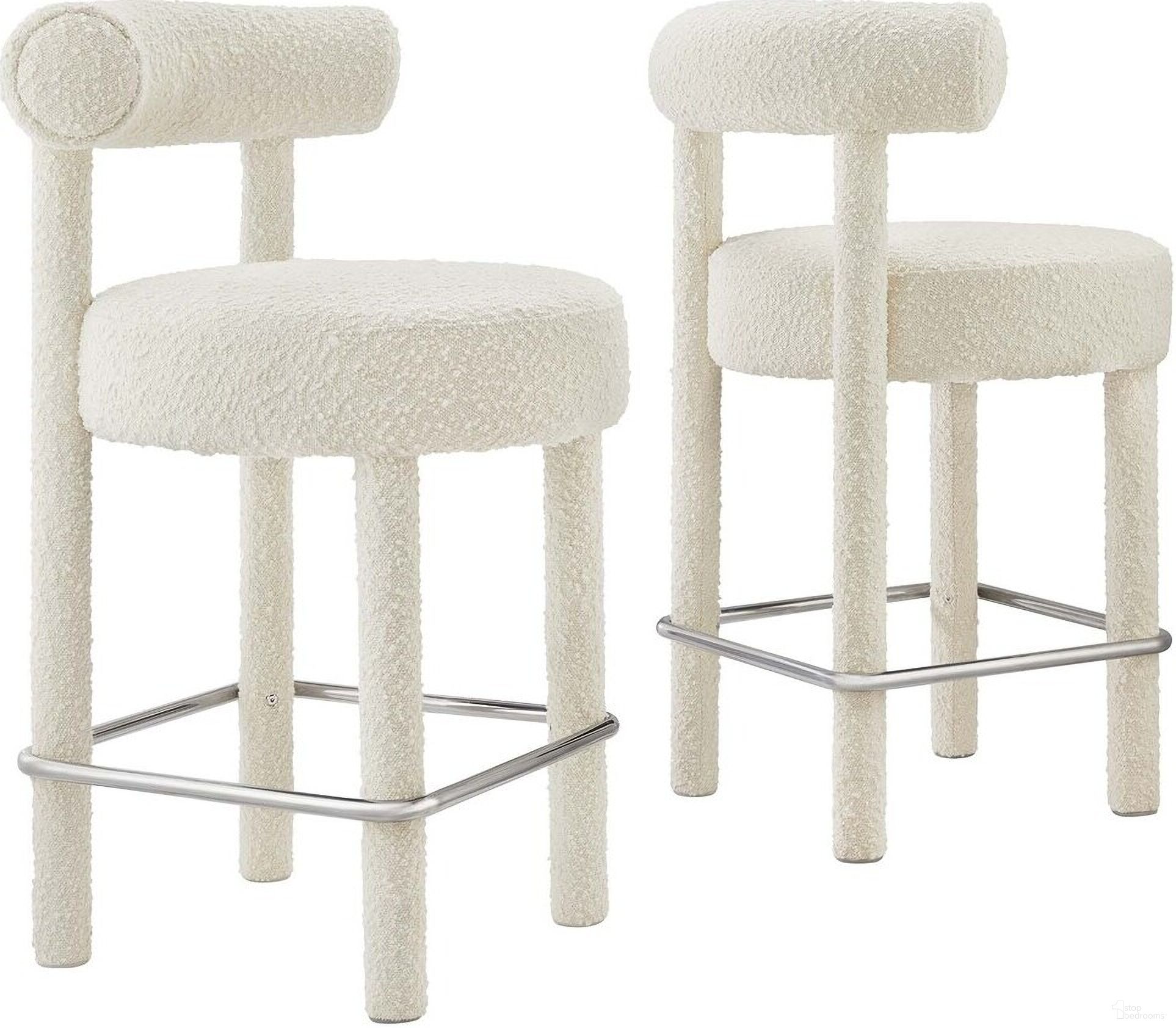 The appearance of Toulouse Boucle Fabric Counter Stool Set of 2 In Ivory and Silver designed by Modway in the modern / contemporary interior design. This ivory and silver piece of furniture was selected by 1StopBedrooms from Toulouse Collection to add a touch of cosiness and style into your home. Sku: EEI-6383-IVO-SLV;EEI-6383-IVO-SLV. Material: Fabric.