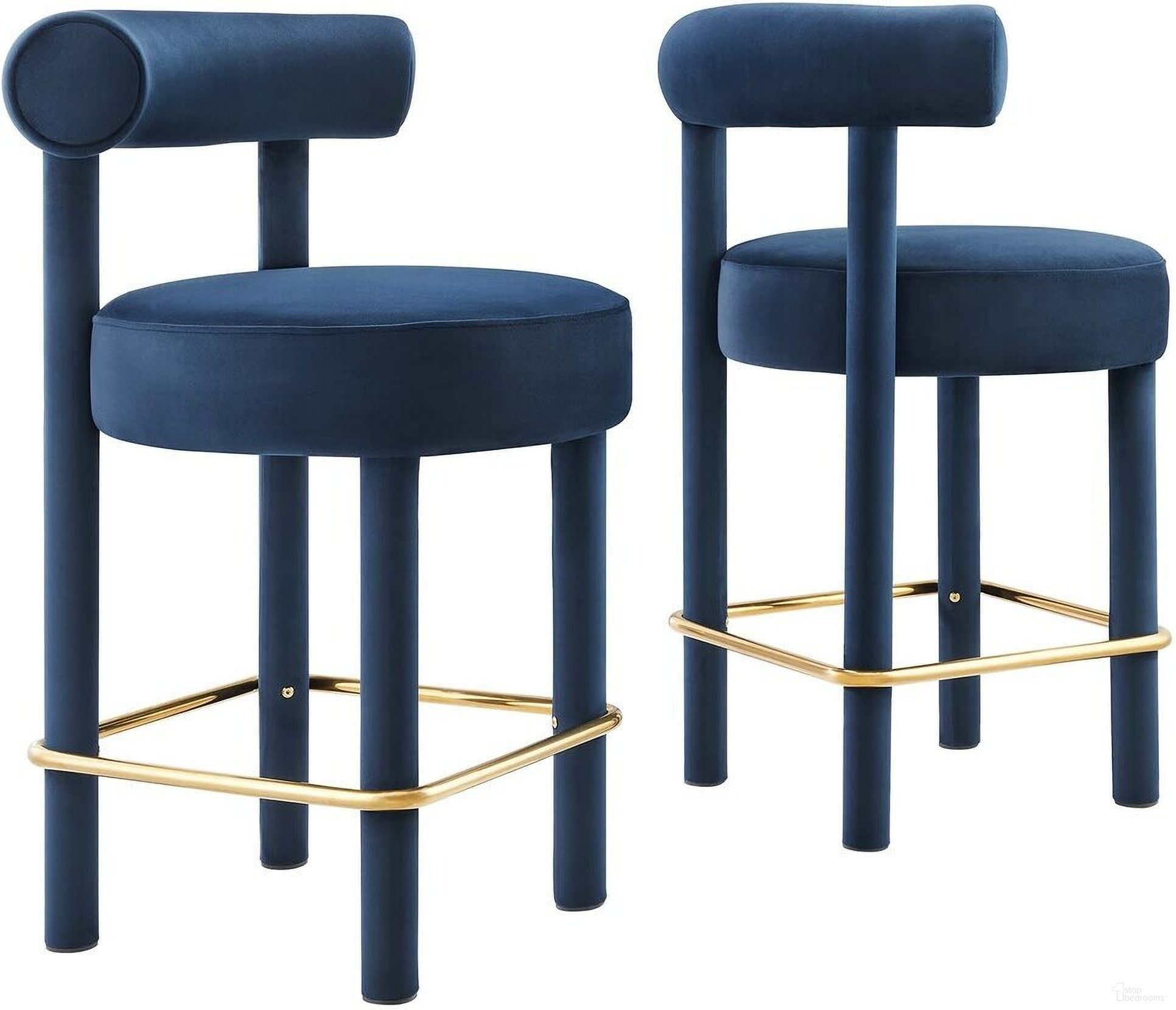 The appearance of Toulouse Performance Velvet Counter Stool Set of 2 In Gold In Blue designed by Modway in the modern / contemporary interior design. This blue piece of furniture  was selected by 1StopBedrooms from Toulouse Collection to add a touch of cosiness and style into your home. Sku: EEI-6384-MID-GLD;EEI-6384-MID-GLD. Material: Plywood.