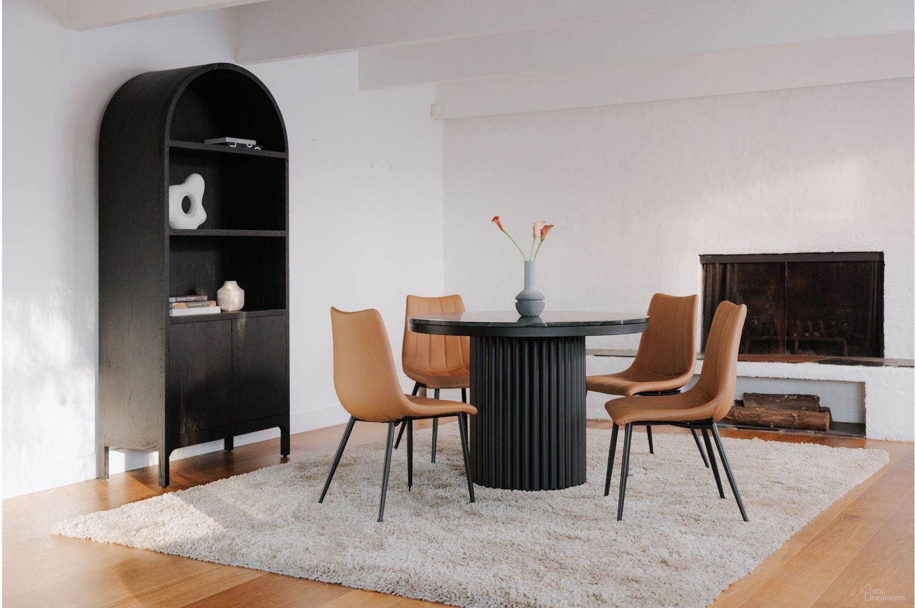 Tower Black Marble Round Dining Room Set