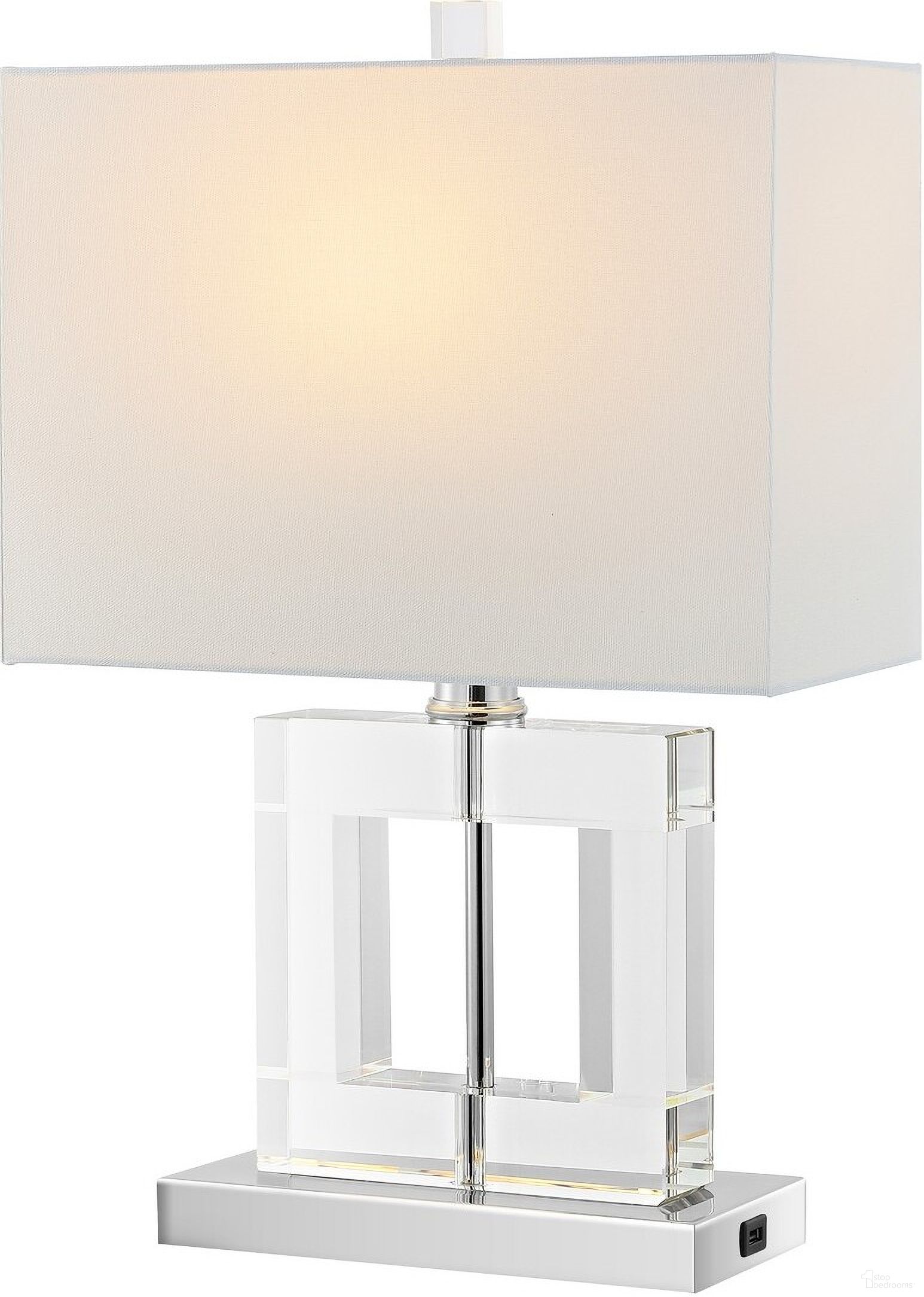 The appearance of Town Square 21 Inch Clear and White Table Lamp with Usb Port designed by Safavieh in the modern / contemporary interior design. This white piece of furniture was selected by 1StopBedrooms from Town Square Collection to add a touch of cosiness and style into your home. Sku: LIT4115A-U. Material: Crystal.