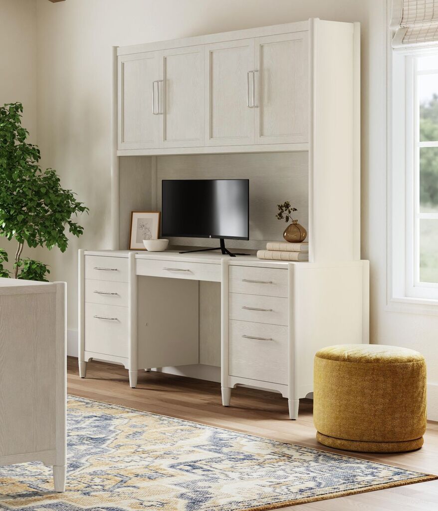 The appearance of Towne Modern Wood Desk with Hutch In White designed by Martin Furniture in the modern / contemporary interior design. This white piece of furniture  was selected by 1StopBedrooms from Towne Collection to add a touch of cosiness and style into your home. Sku: IMTO682-689KIT. Material: Wood.
