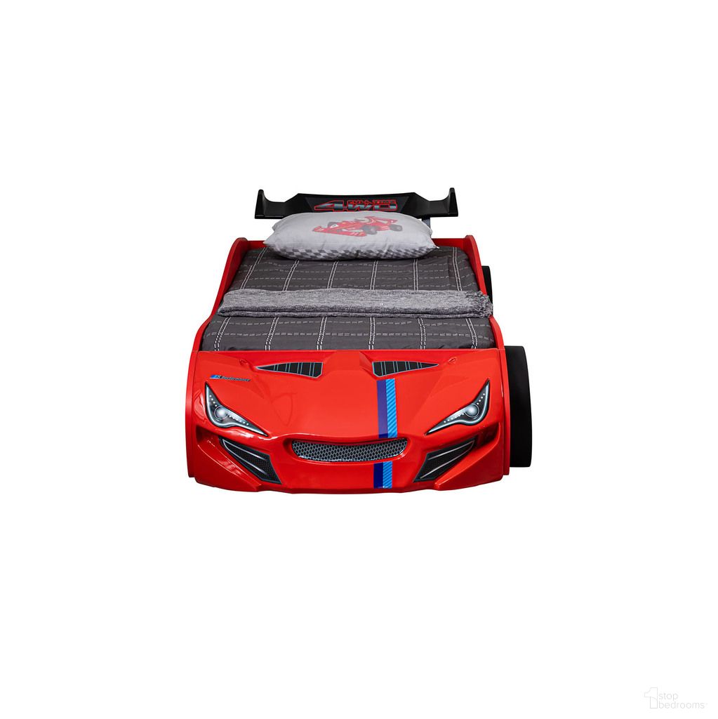 The appearance of Tracklite Car Bed with Trundle In Red designed by Furniture of America in the traditional interior design. This red piece of furniture  was selected by 1StopBedrooms from Tracklite Collection to add a touch of cosiness and style into your home. Sku: FOA7735RD-1;FOA7735RD-2;FOA7735RD-3. Material: Engineered Wood.