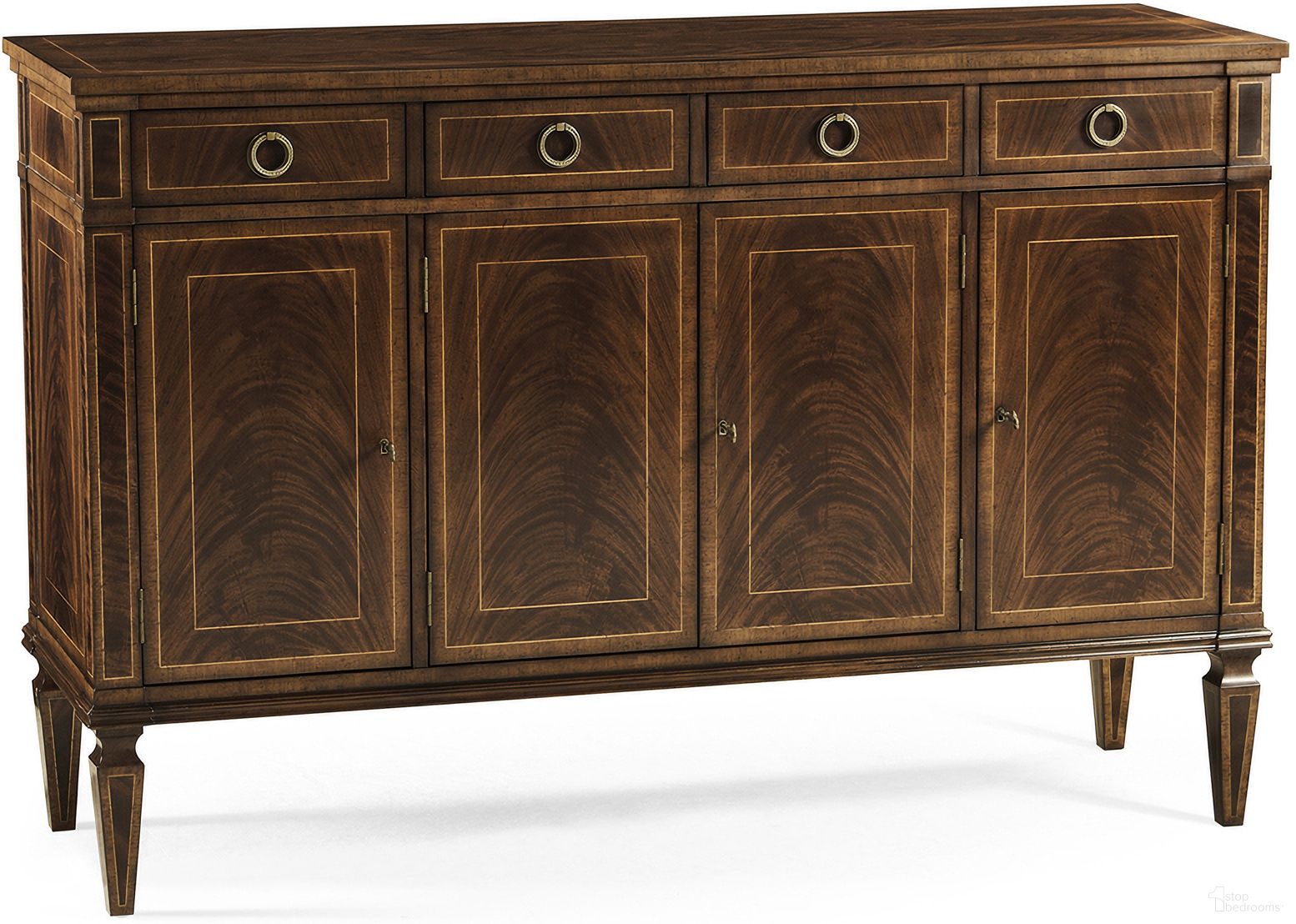 The appearance of Traditional Buckingham Regency Credenza In Mahogany designed by Jonathan Charles in the traditional interior design. This mahogany piece of furniture was selected by 1StopBedrooms from Traditional Collection to add a touch of cosiness and style into your home. Sku: 494842-MAH. Material: Wood.