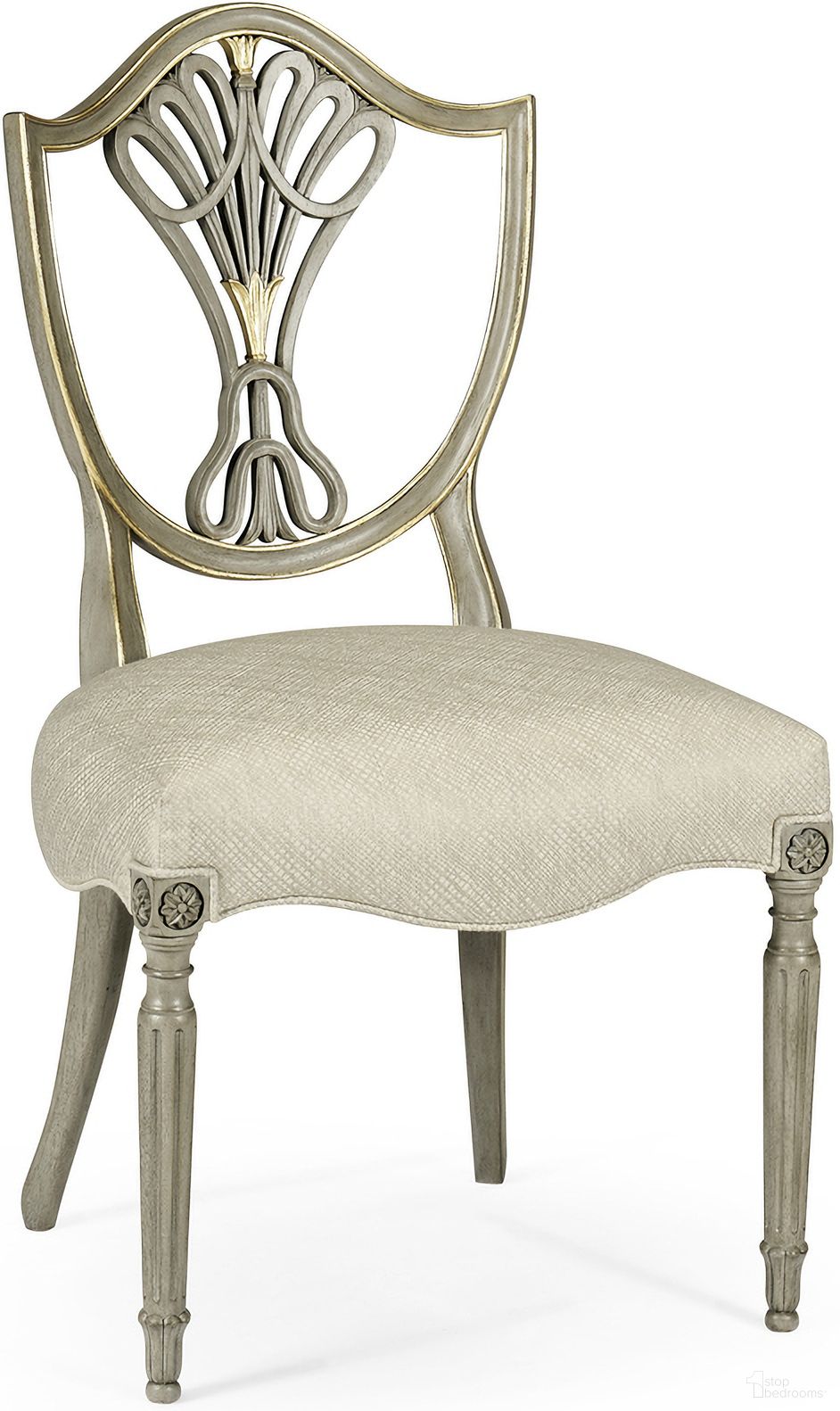 The appearance of Traditional Buckingham Sheraton Gilded Dining Side Chair In Grey designed by Jonathan Charles in the traditional interior design. This grey piece of furniture was selected by 1StopBedrooms from Traditional Collection to add a touch of cosiness and style into your home. Sku: 495819-SC-PBG-F200. Material: Fabric. Chair Type: Side Chair.