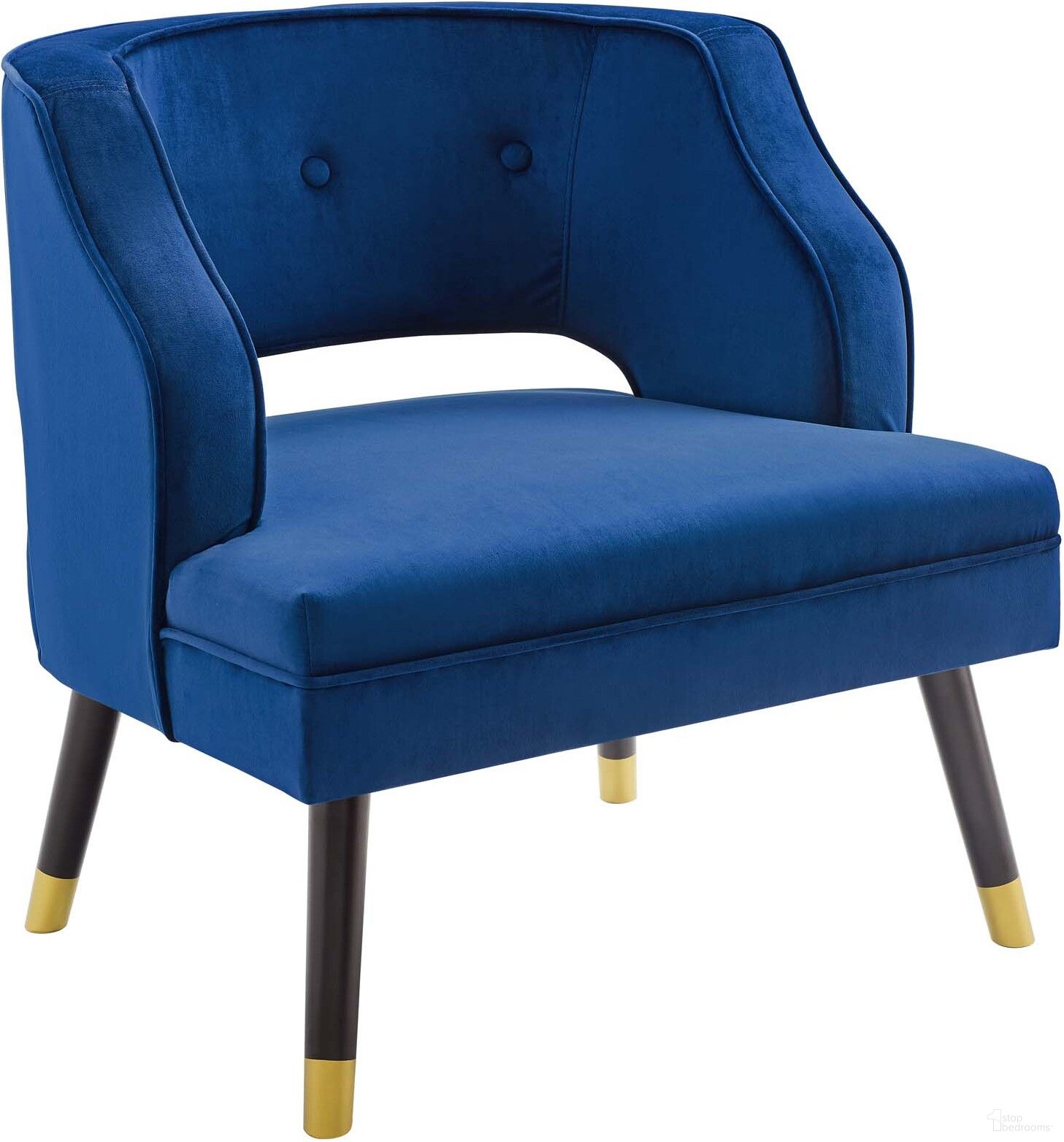 Traipse Navy Button Tufted Open Back Performance Velvet Arm Chair
